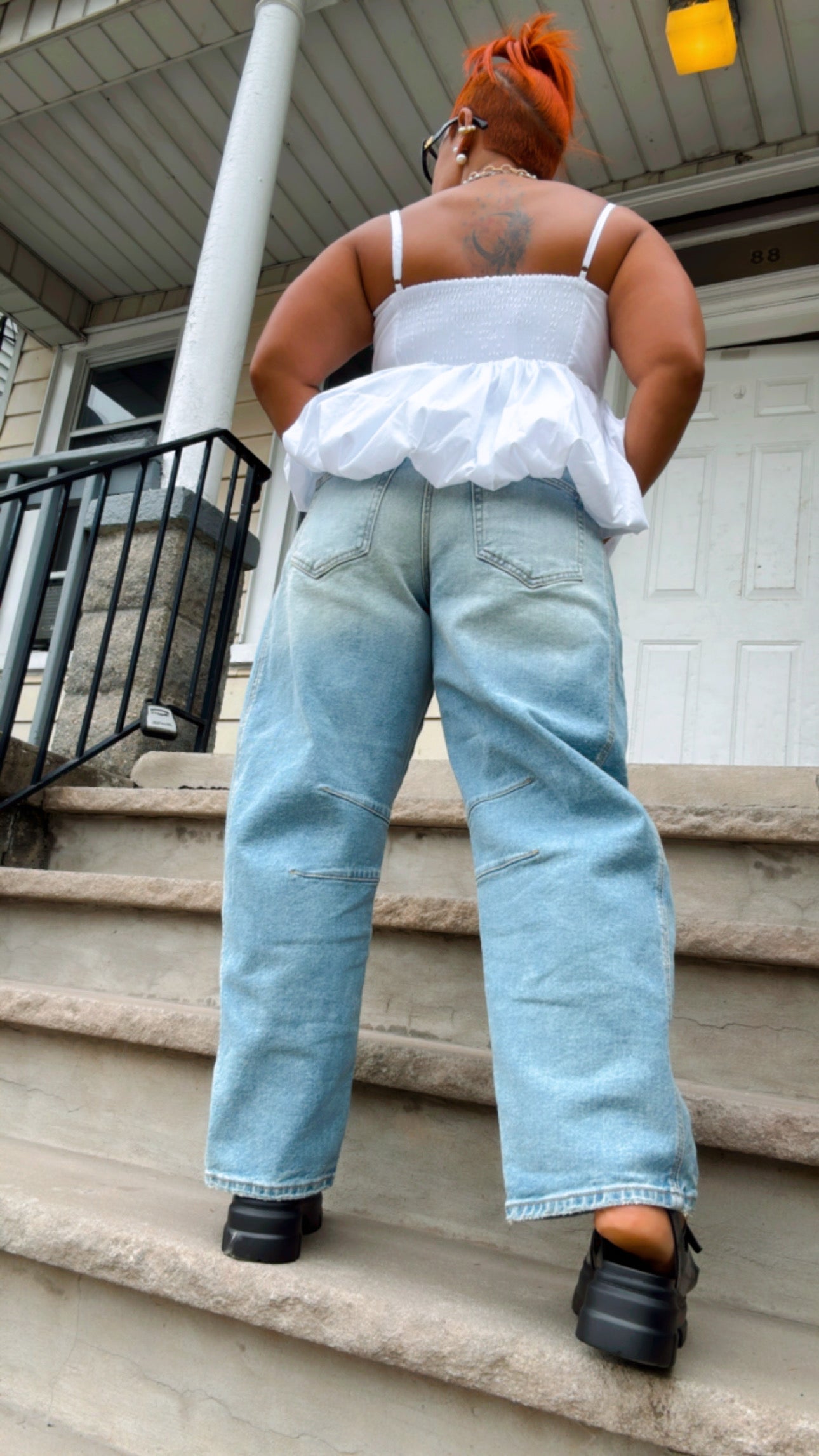 Light Blue Denim Wash Barrel Jeans