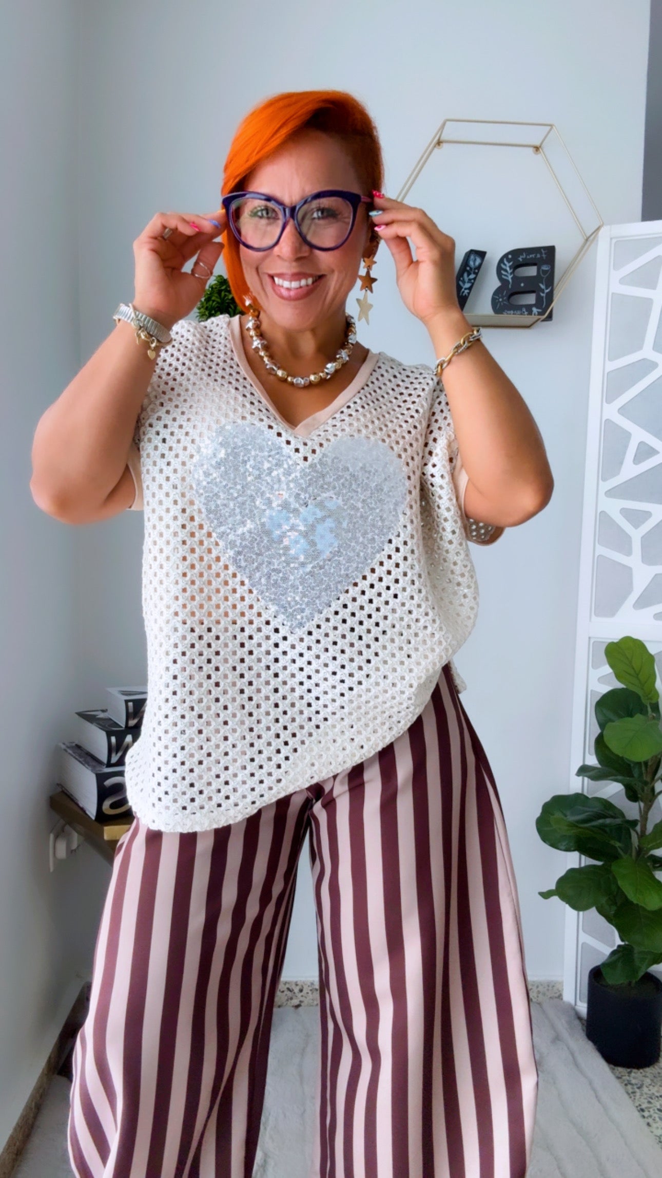 Silver Rhinestone Hearth Crochet Glam Top