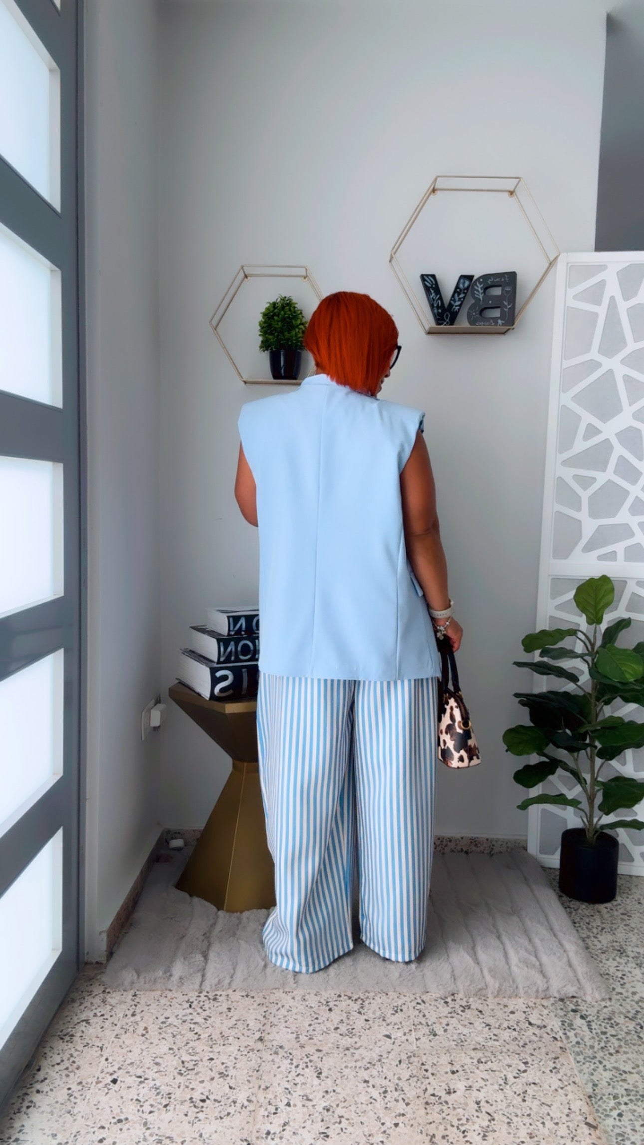 Sky Blue and Line Flow Pants