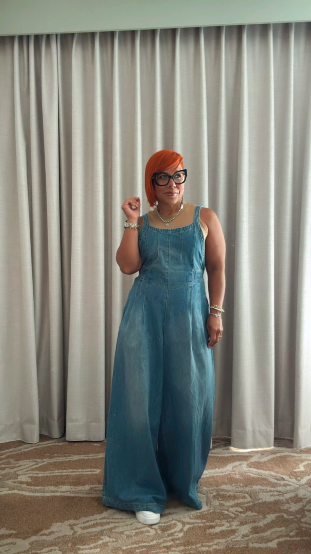 Wide Leg Denim Jumpsuit - Medium Wash