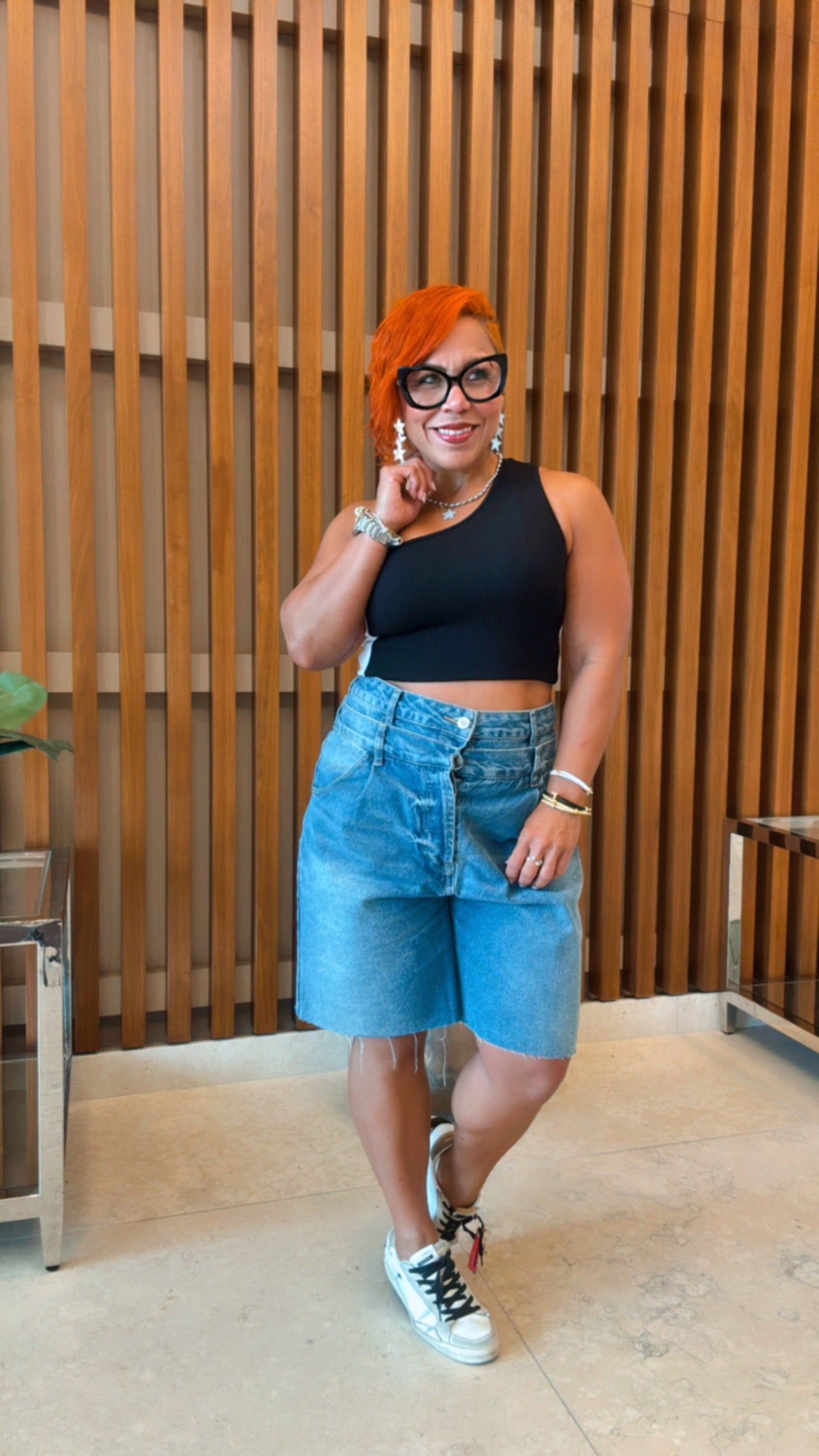 Double Waist Denim Bermuda
