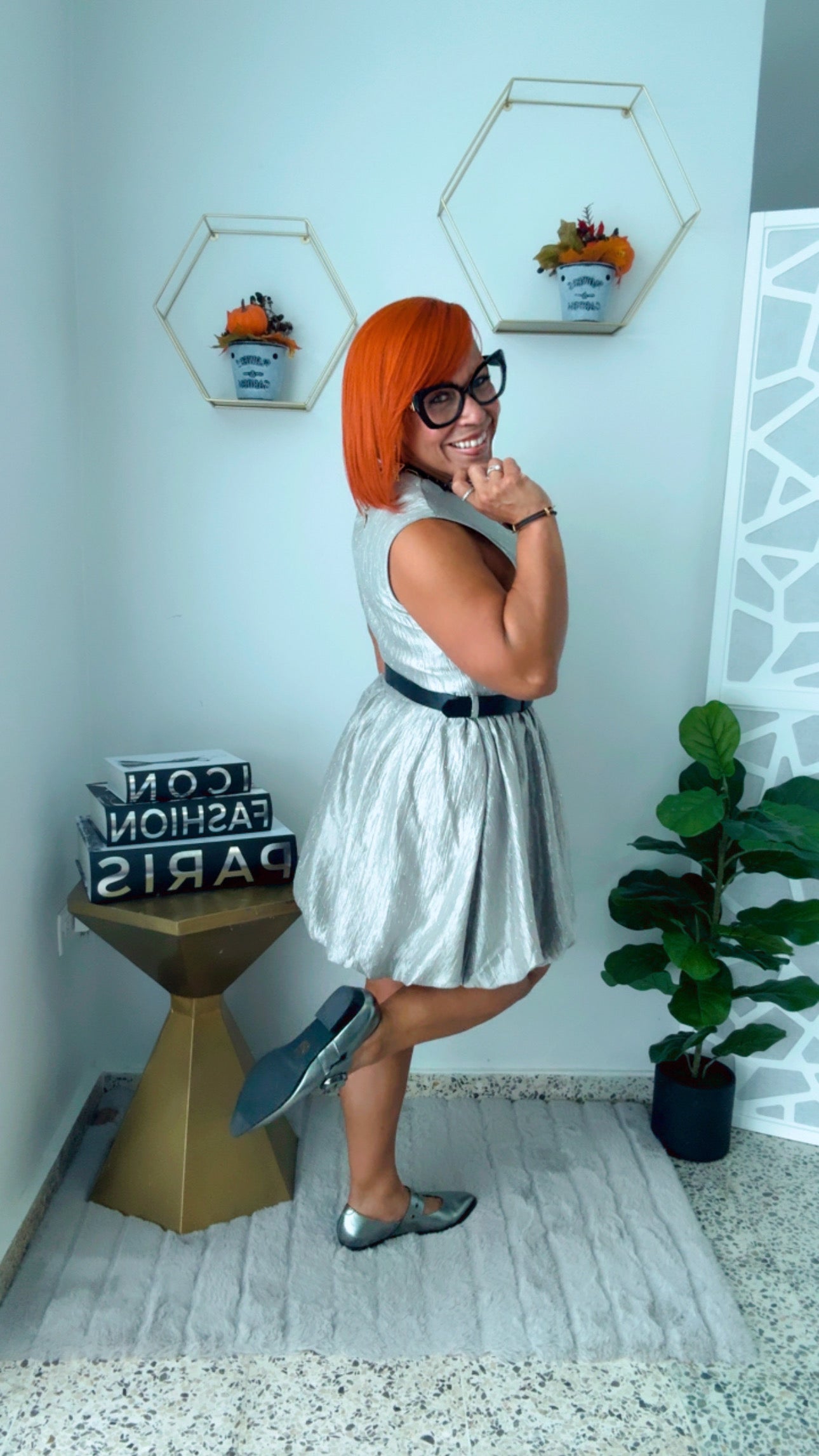 Silver Bubble Mini Dress w/Belt