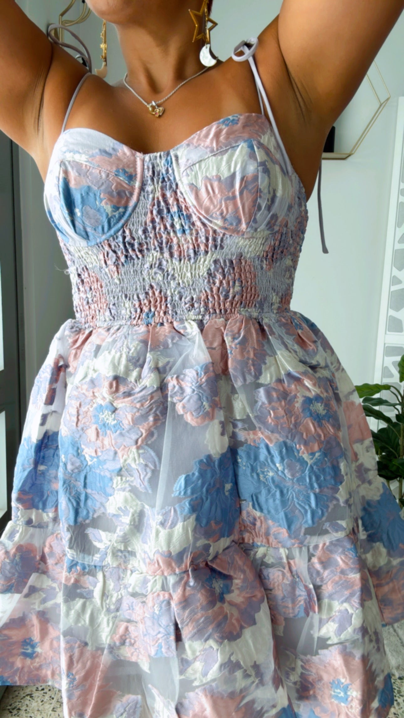 Floral Sweetheart Smocked Mini Dress