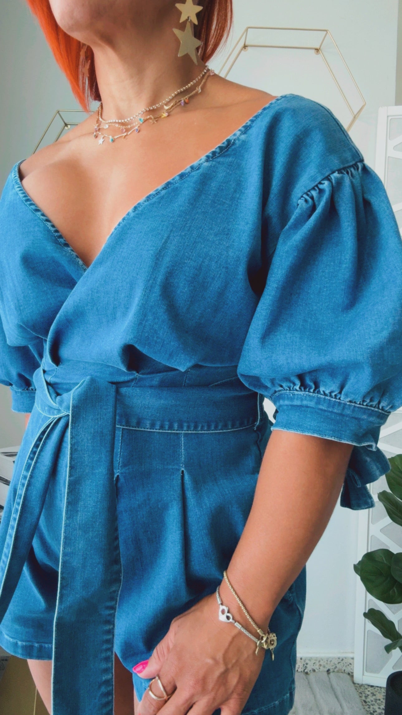 Off Shoulder Denim Romper
