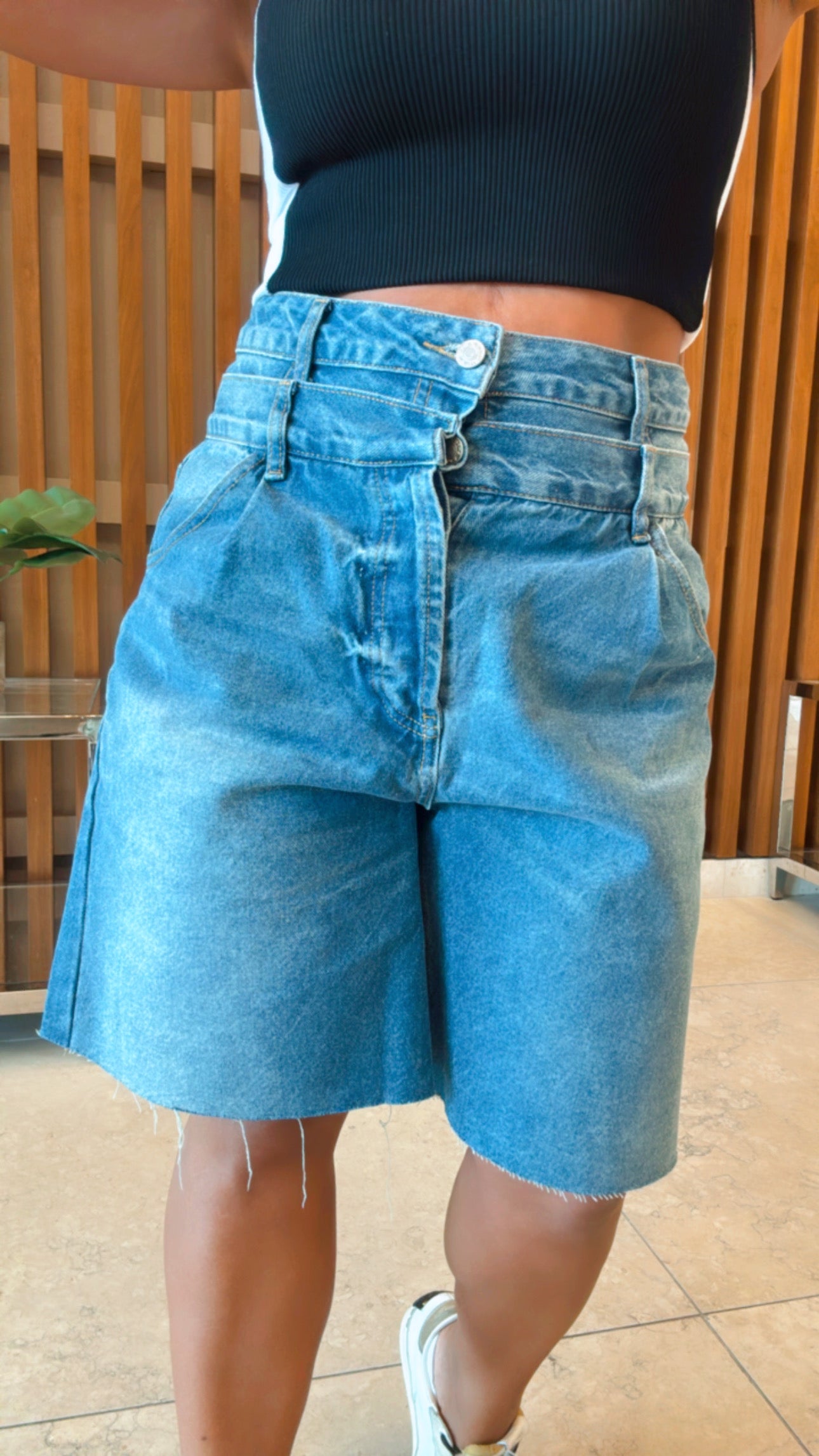 Double Waist Denim Bermuda