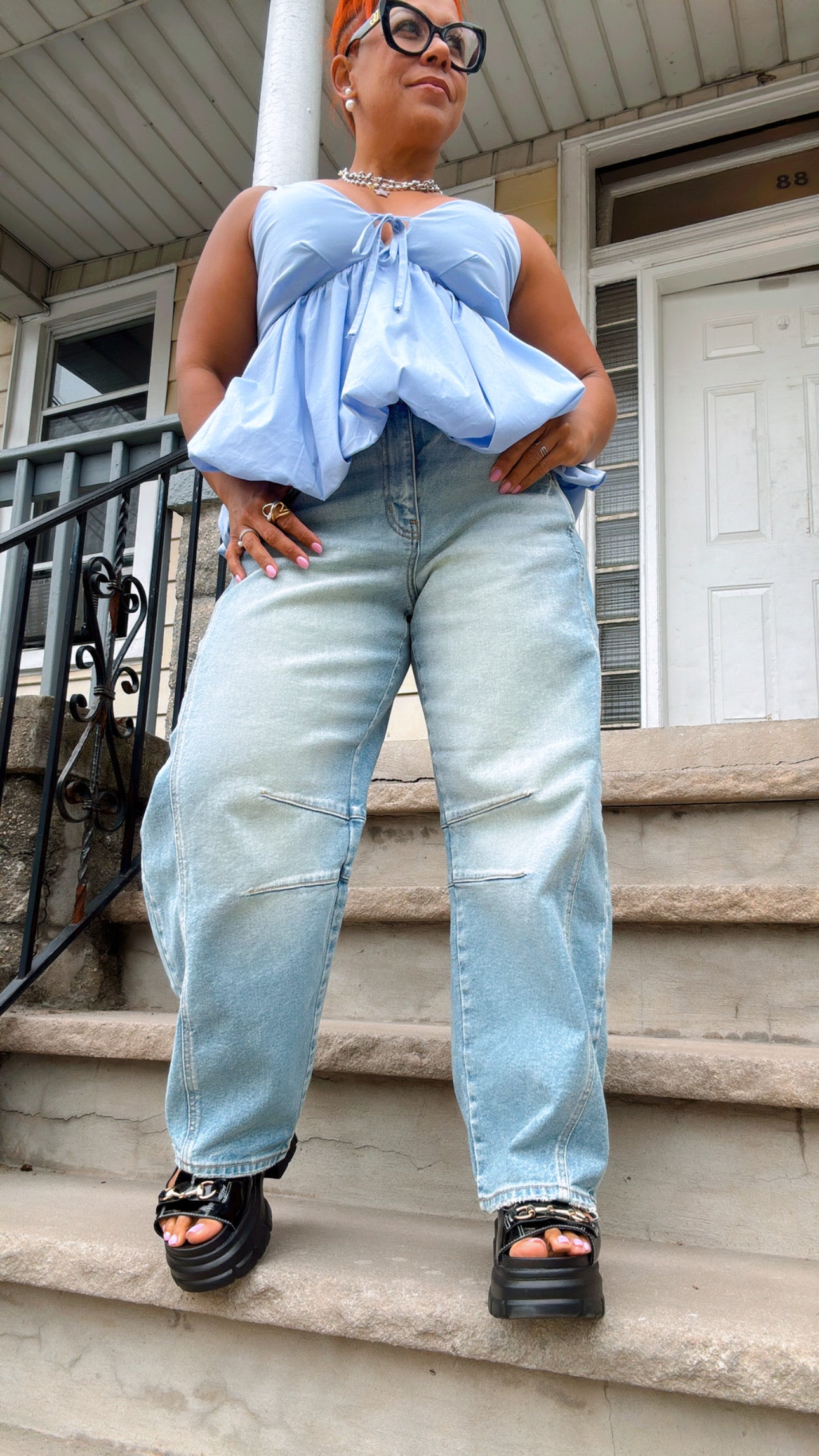 Light Blue Denim Wash Barrel Jeans