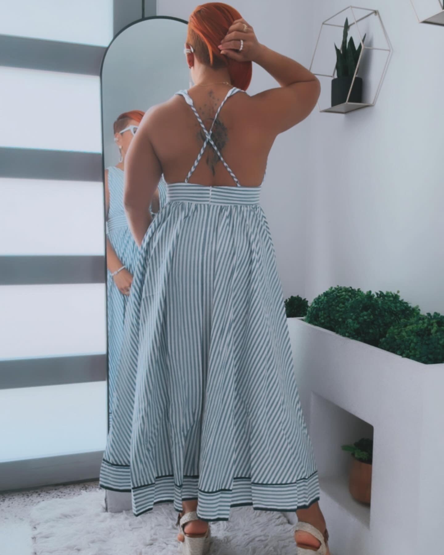 Santorini Striped Halter Maxi Dress with Bow Tie Waist