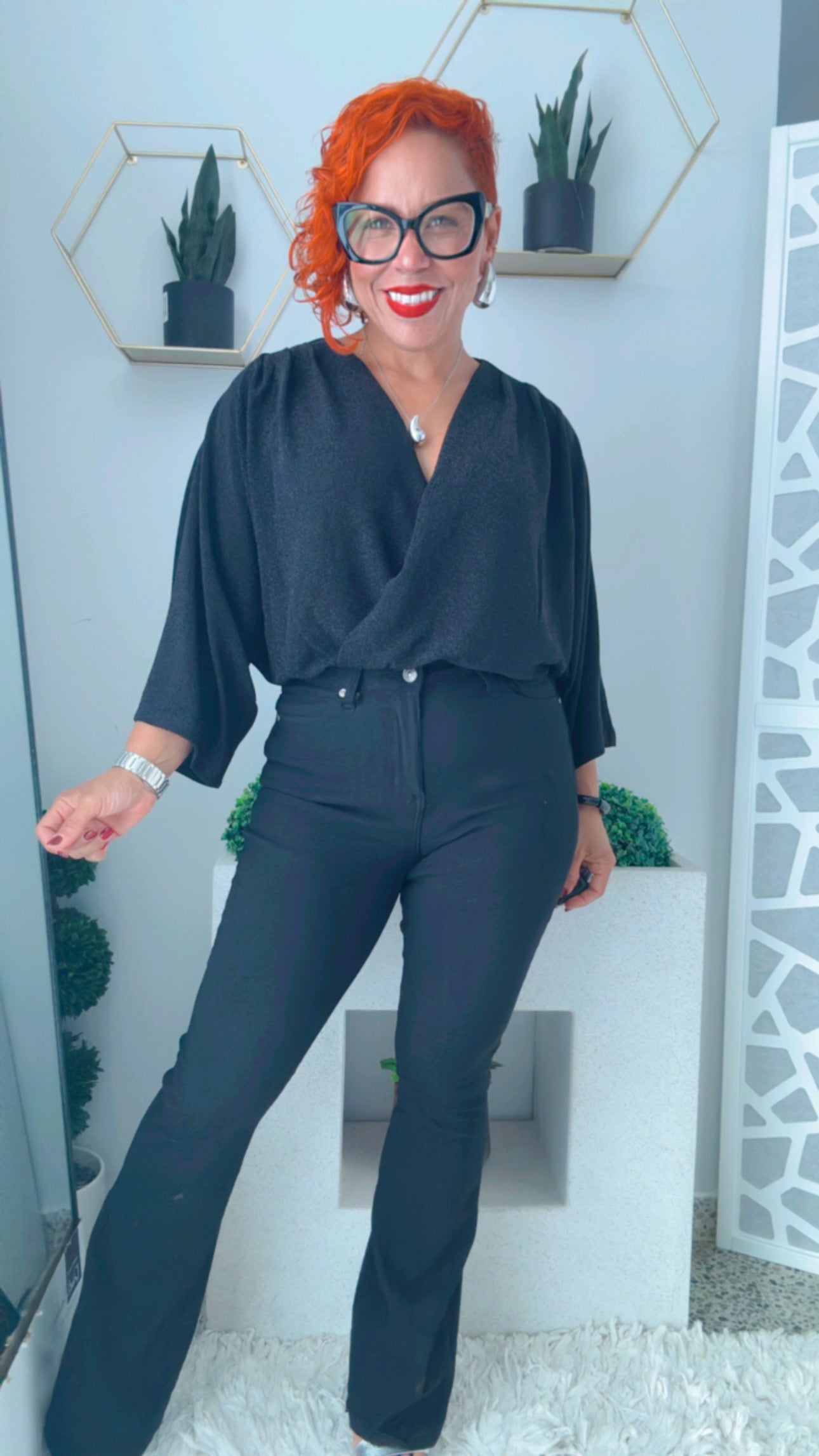 Midnight Sparkle Wrap-Front Blouse