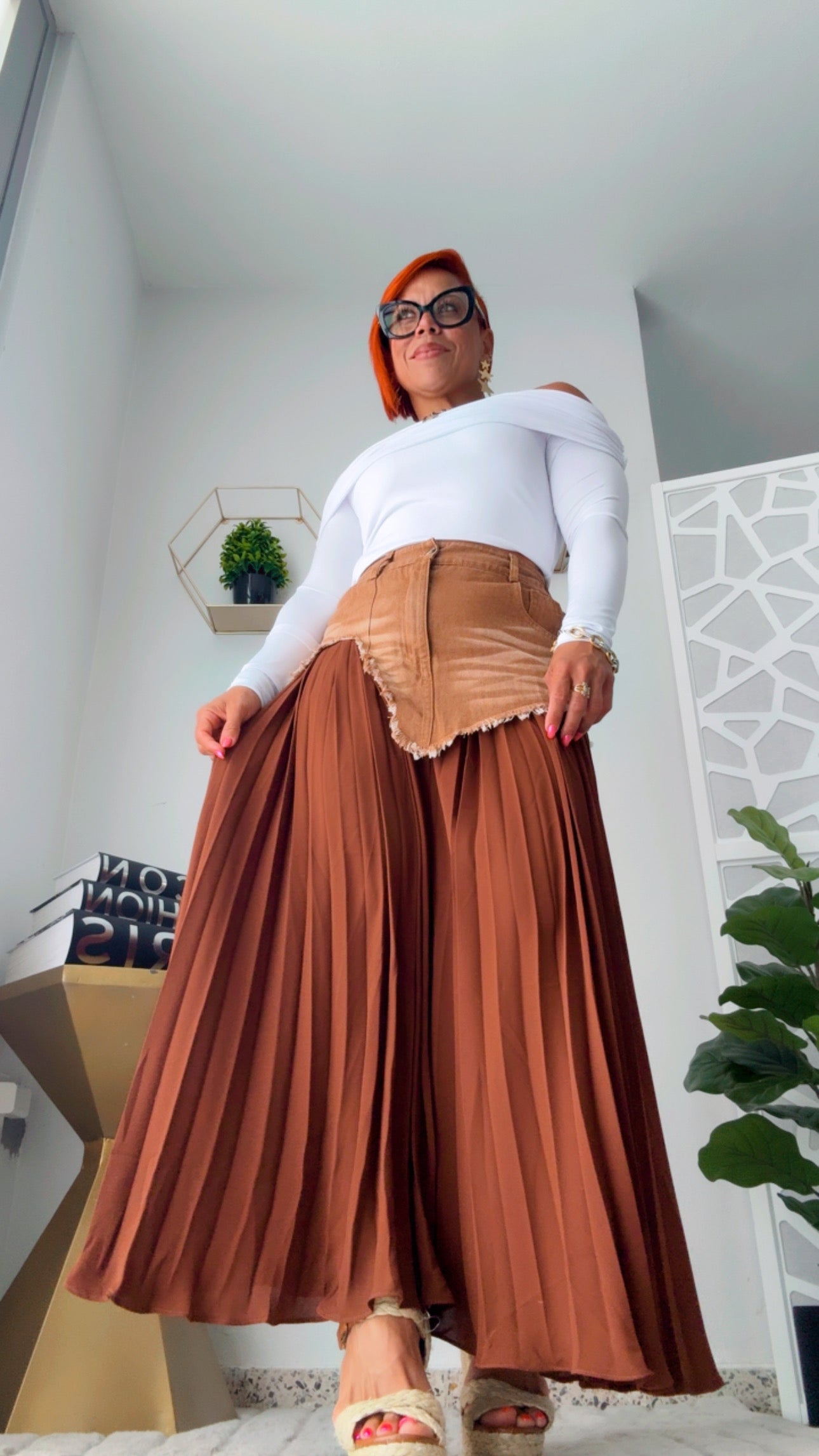 Mocha Denim Contrast Skirt