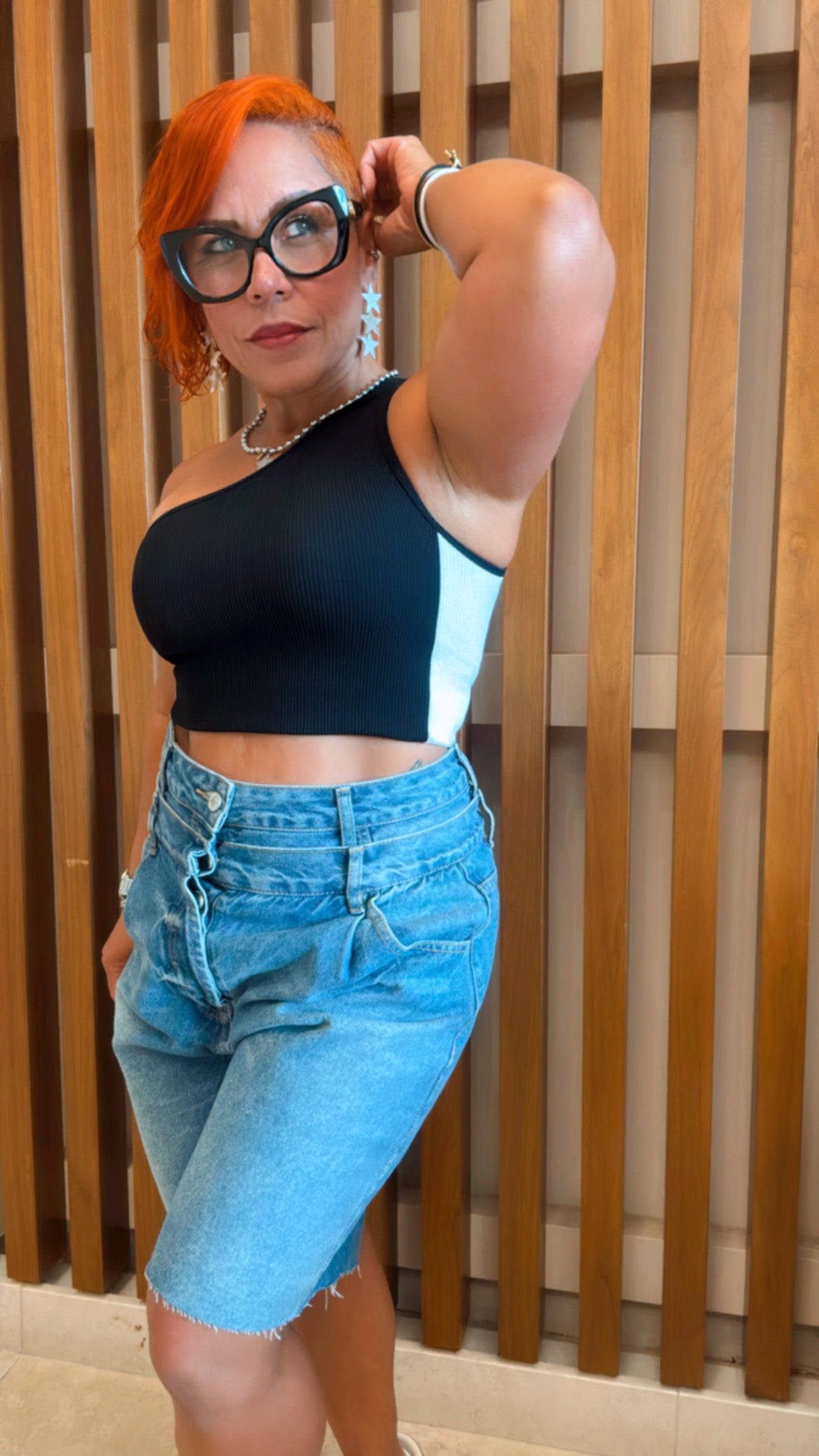 One Shoulder Black & White Basic Top