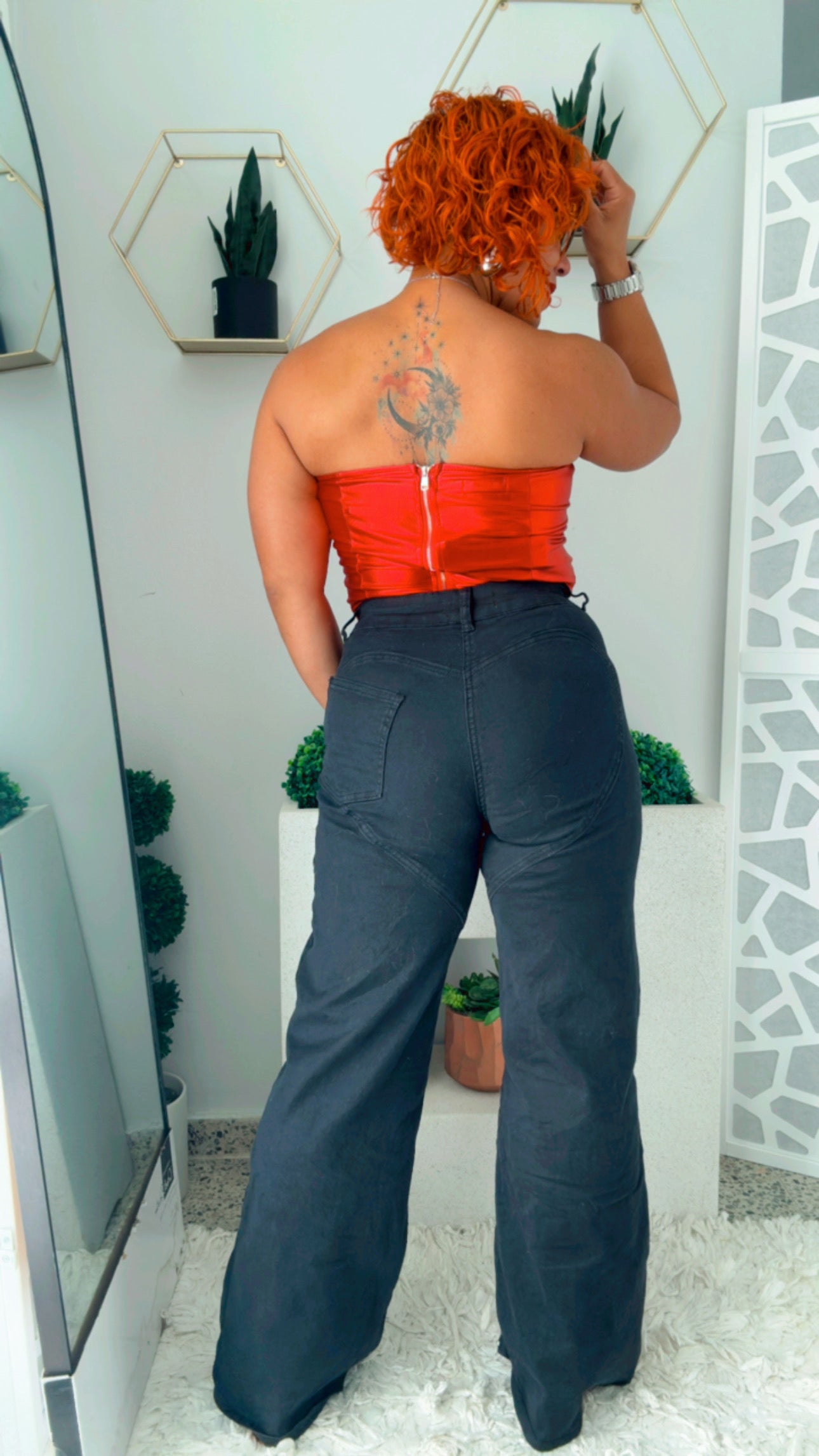 Statement Cut-Out Flare Pants with Rhinestone Accents