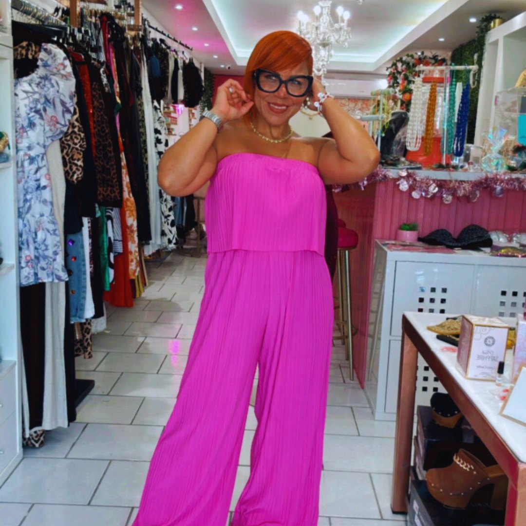 Pink Glow Strapless Palazzo Jumpsuit