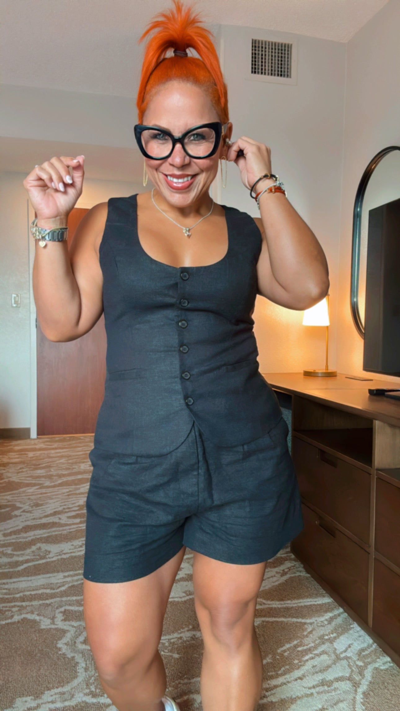 Casual Bussines Linen Short Set