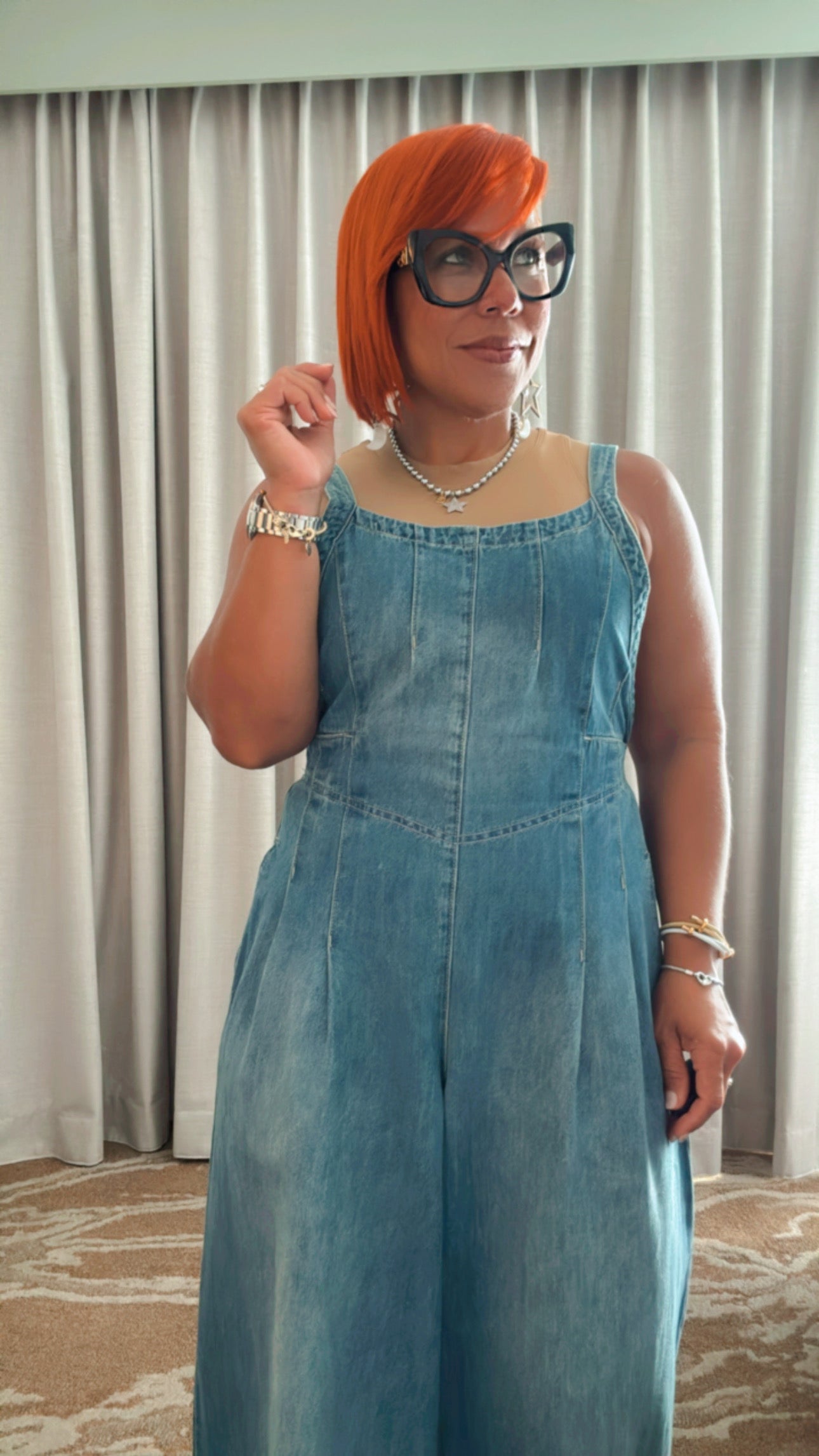 Wide Leg Denim Jumpsuit - Medium Wash