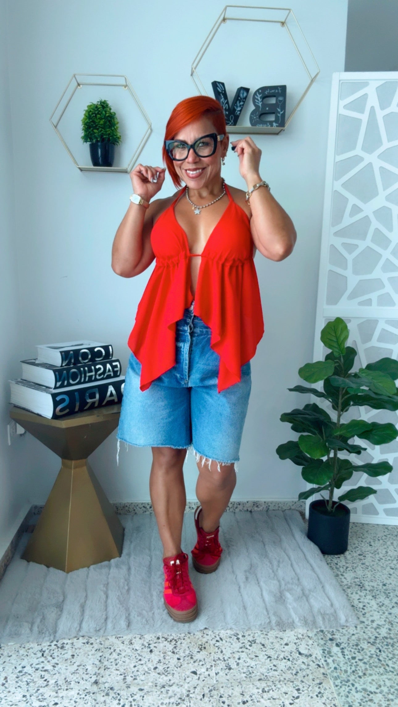 Red Halter Backless Top