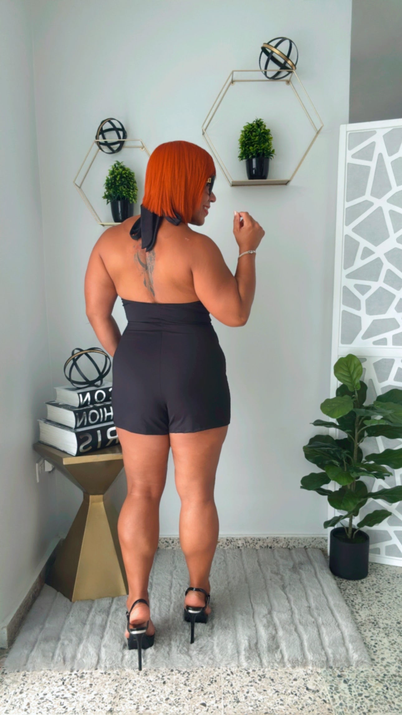 Black Halter Romper - Skort Style