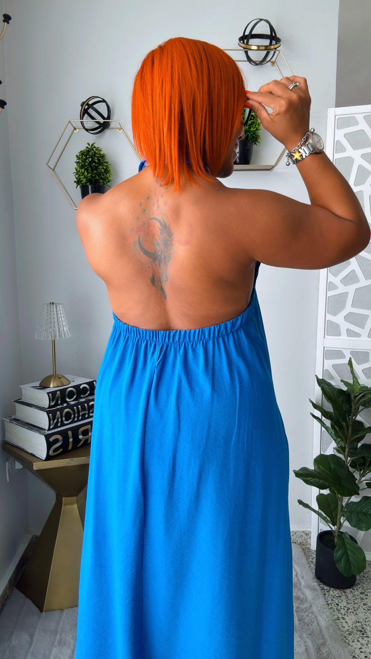 Halter Button Down Backless Dress