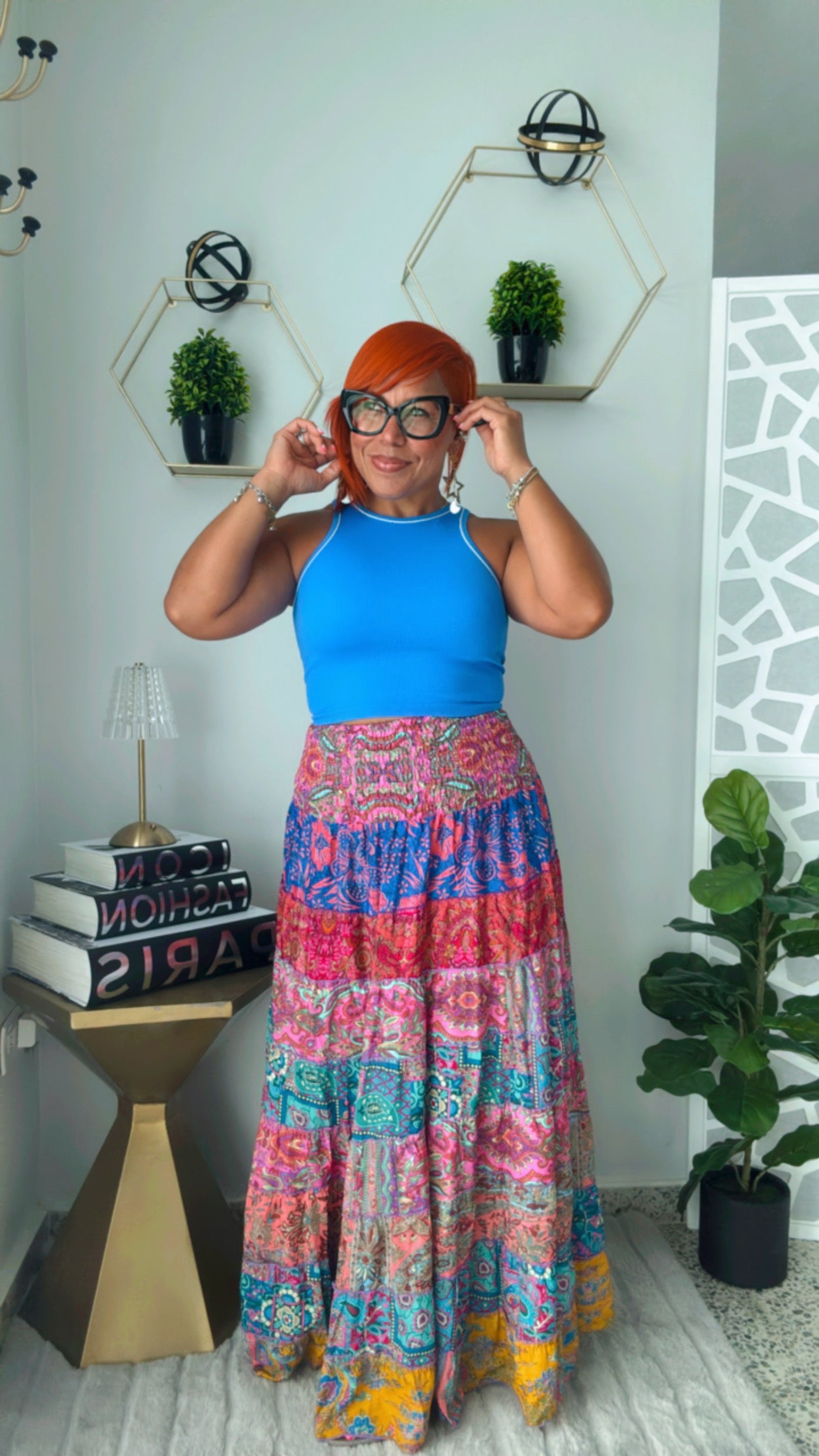 Boho Skirt & Strapless Dress (Blue/Pink Multi)