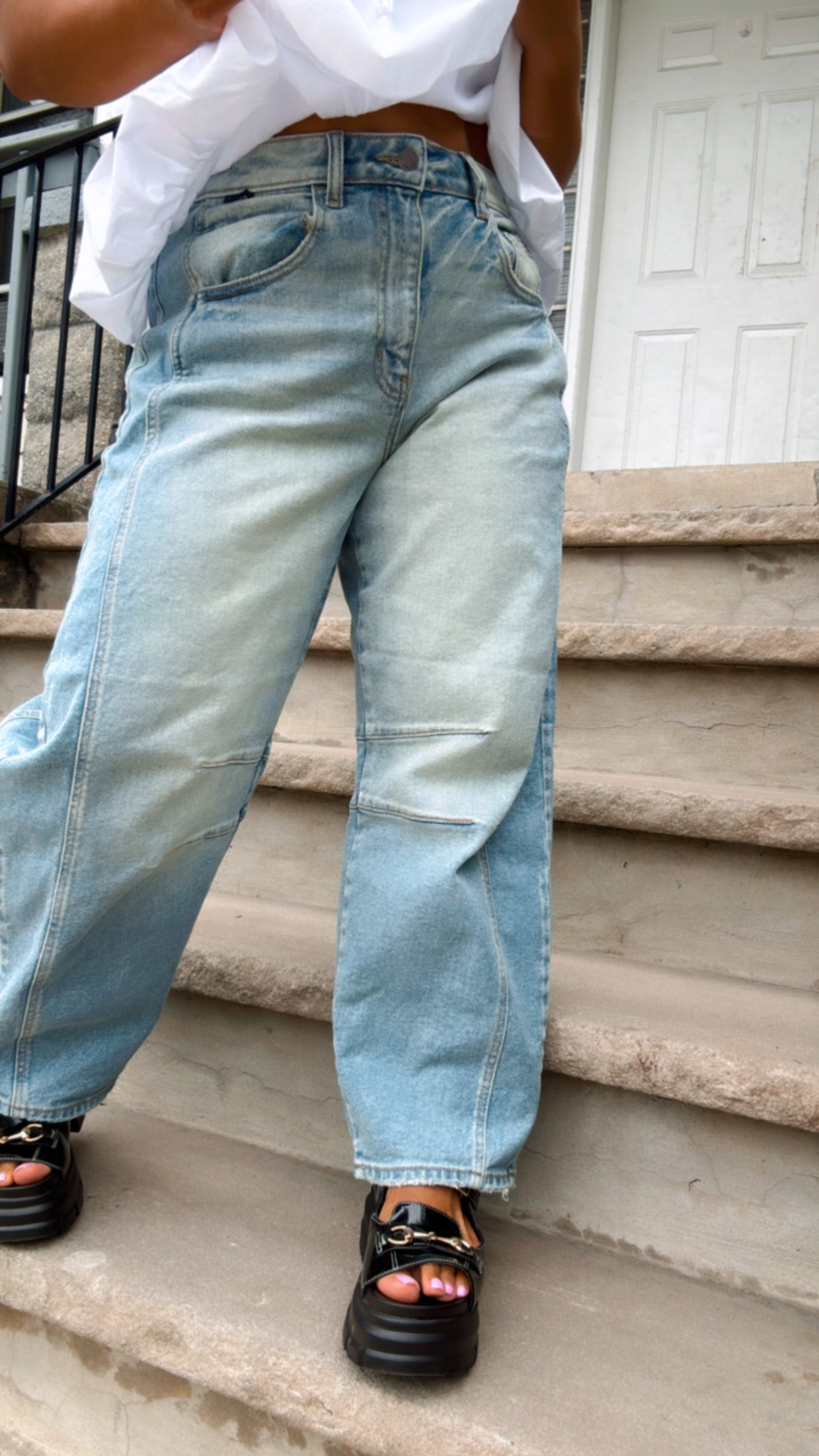 Light Blue Denim Wash Barrel Jeans