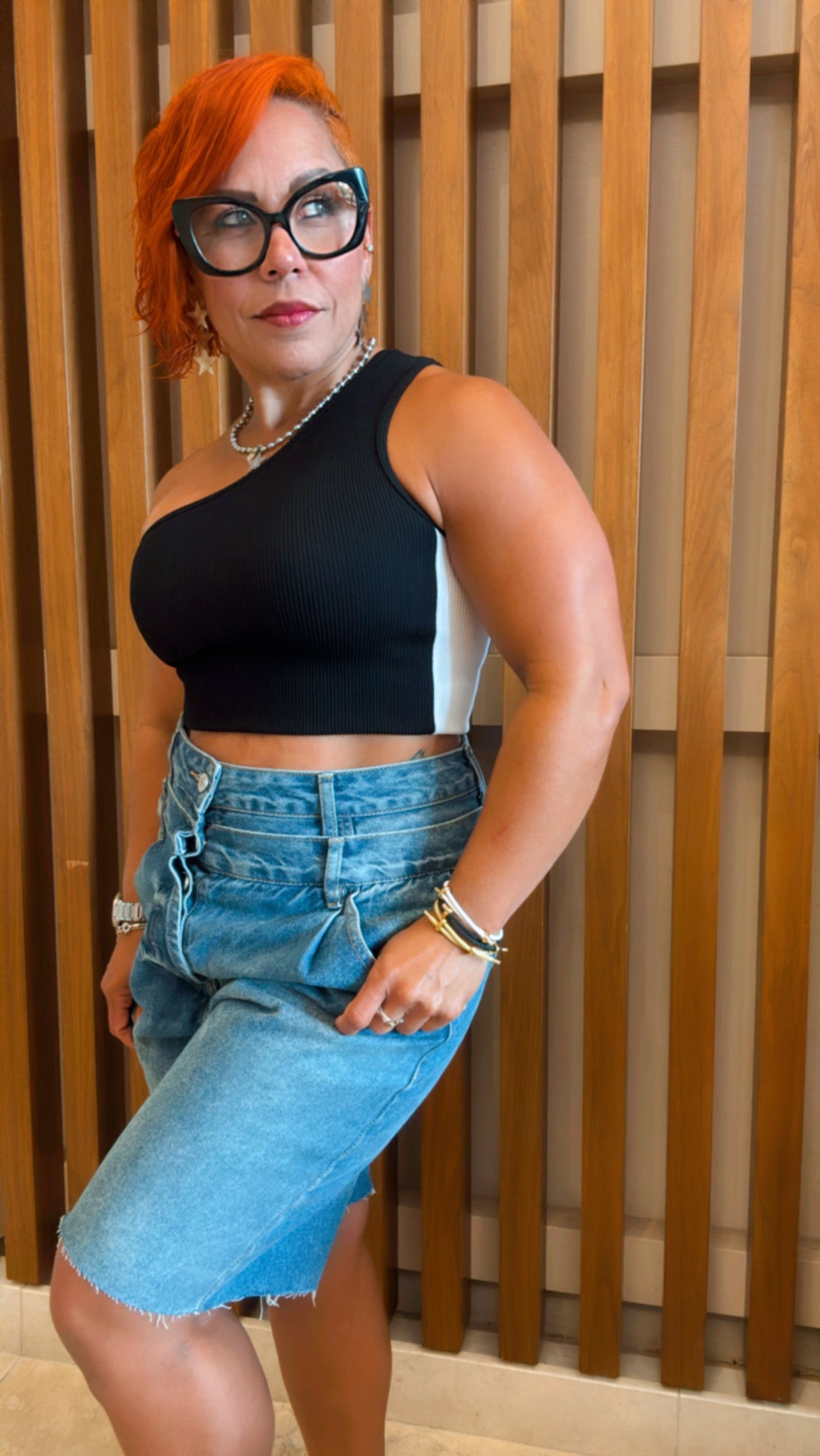 One Shoulder Black & White Basic Top