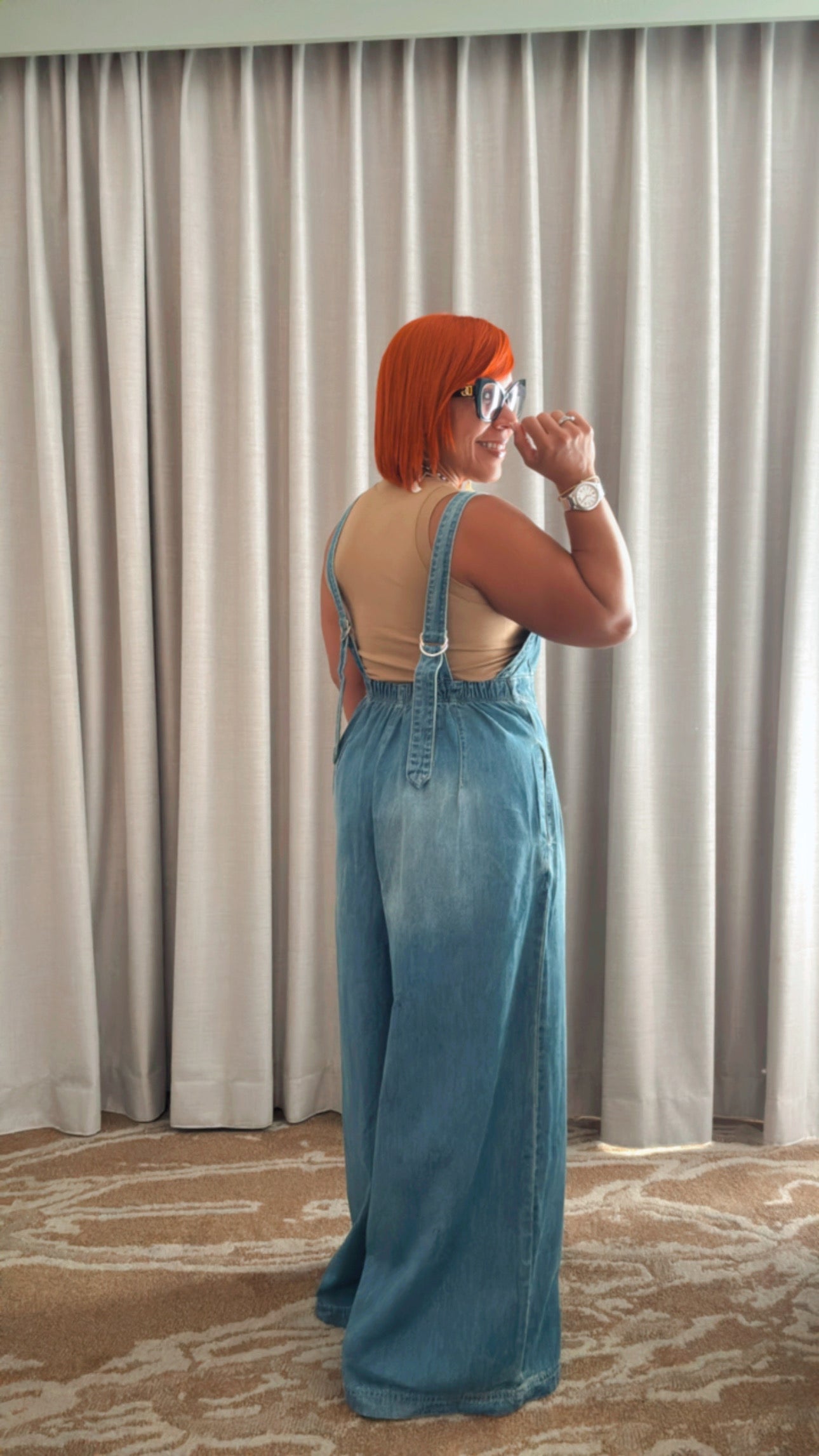 Wide Leg Denim Jumpsuit - Medium Wash