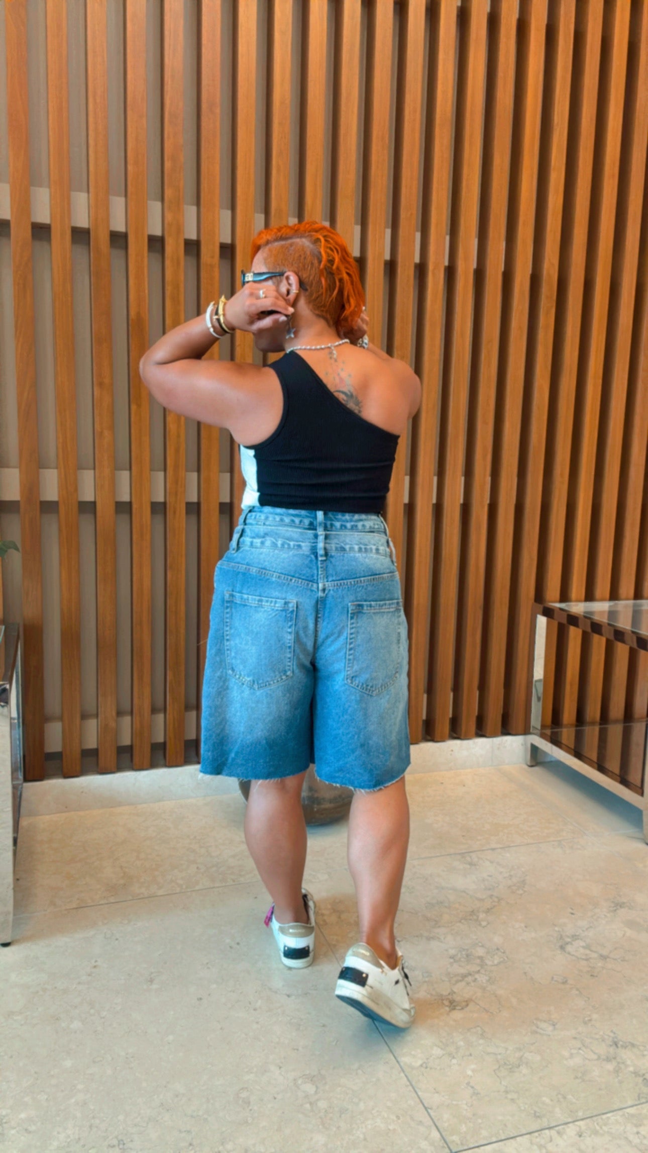 Double Waist Denim Bermuda