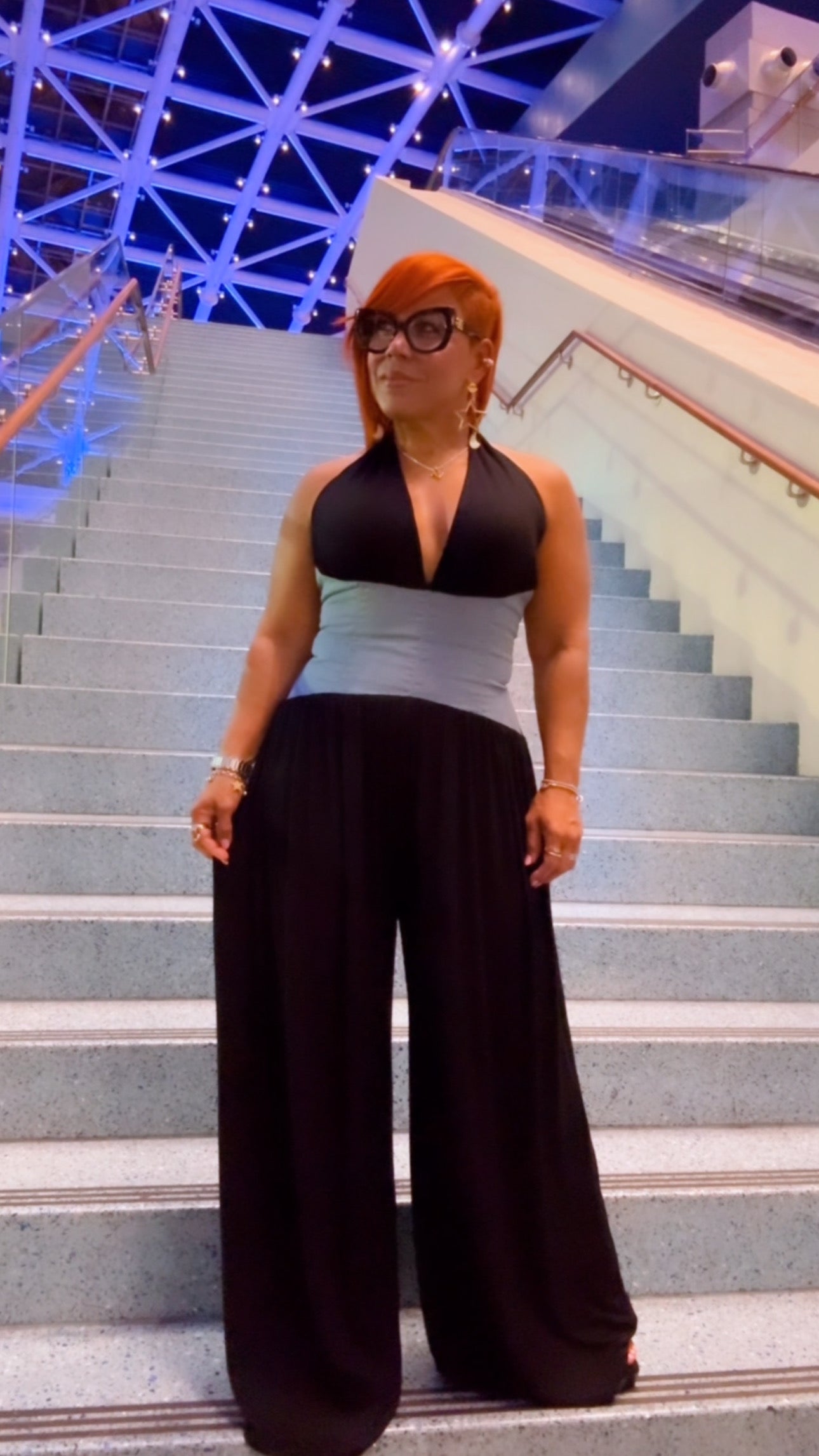 Denim Contrast Jumpsuit (Black/Denim)