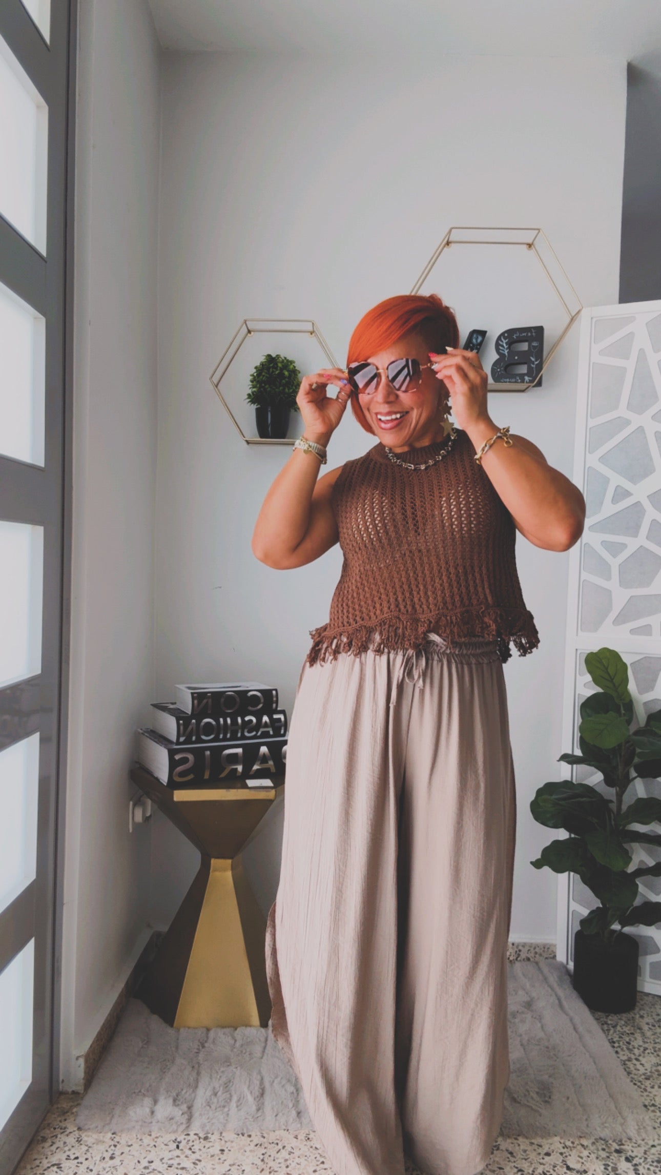 Taupe Wide Leg Split Skirt Pant - Boho