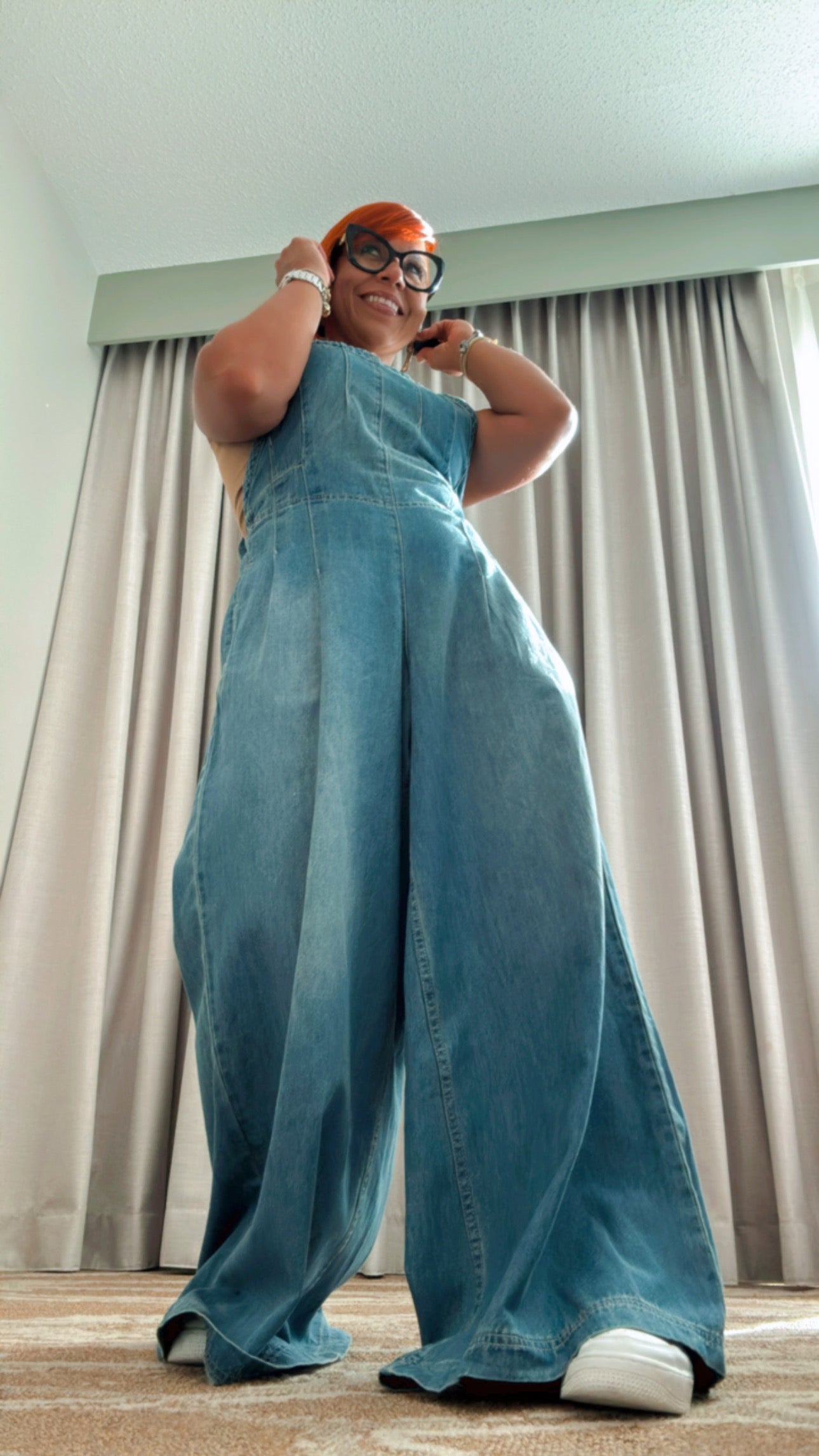 Wide Leg Denim Jumpsuit - Medium Wash