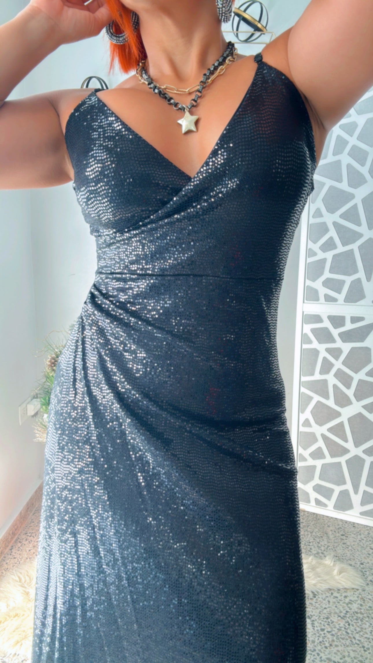 Sequin Black Long Dress π€π₯β¨
