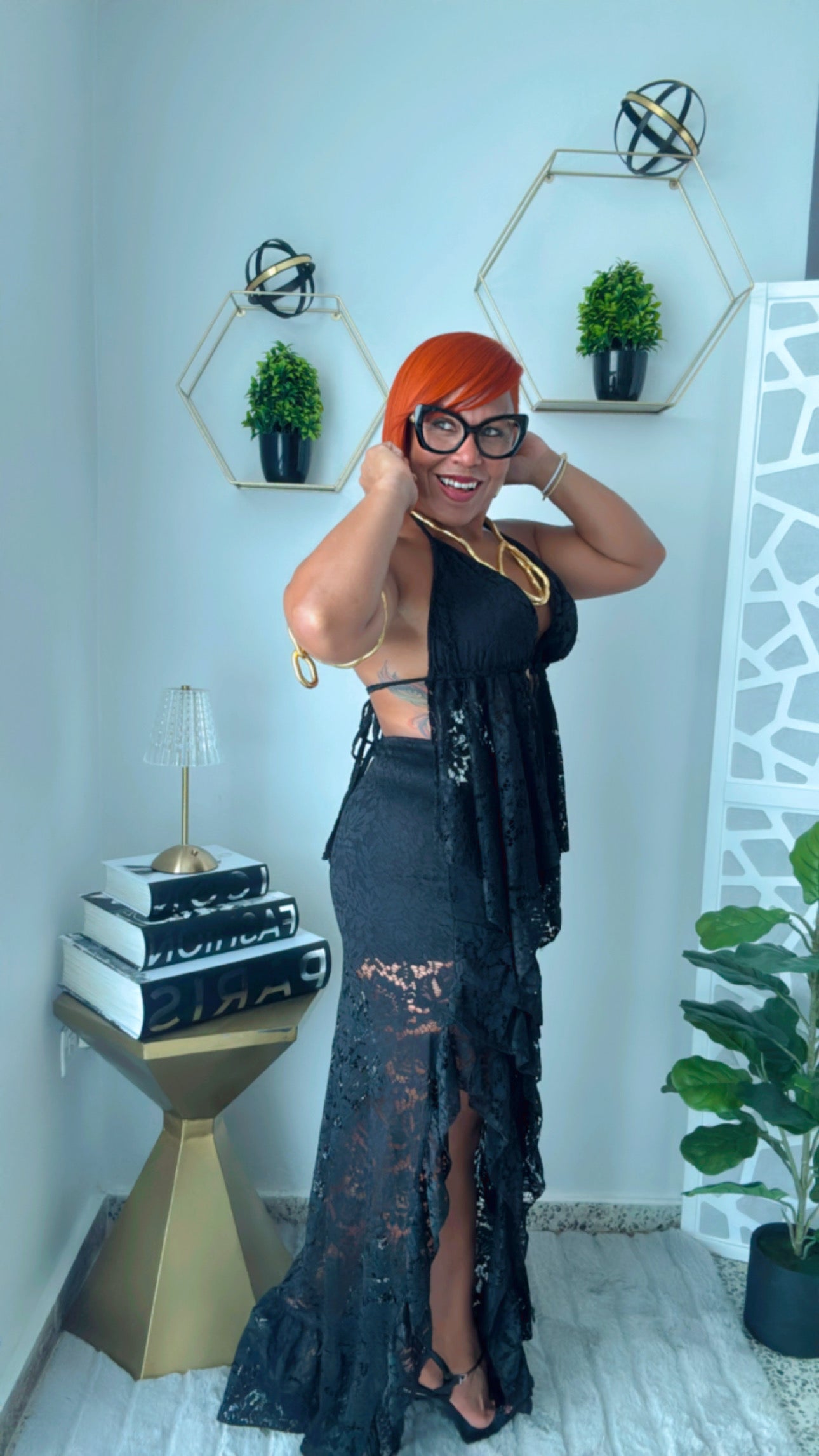 Lace Open Back Skirt Set