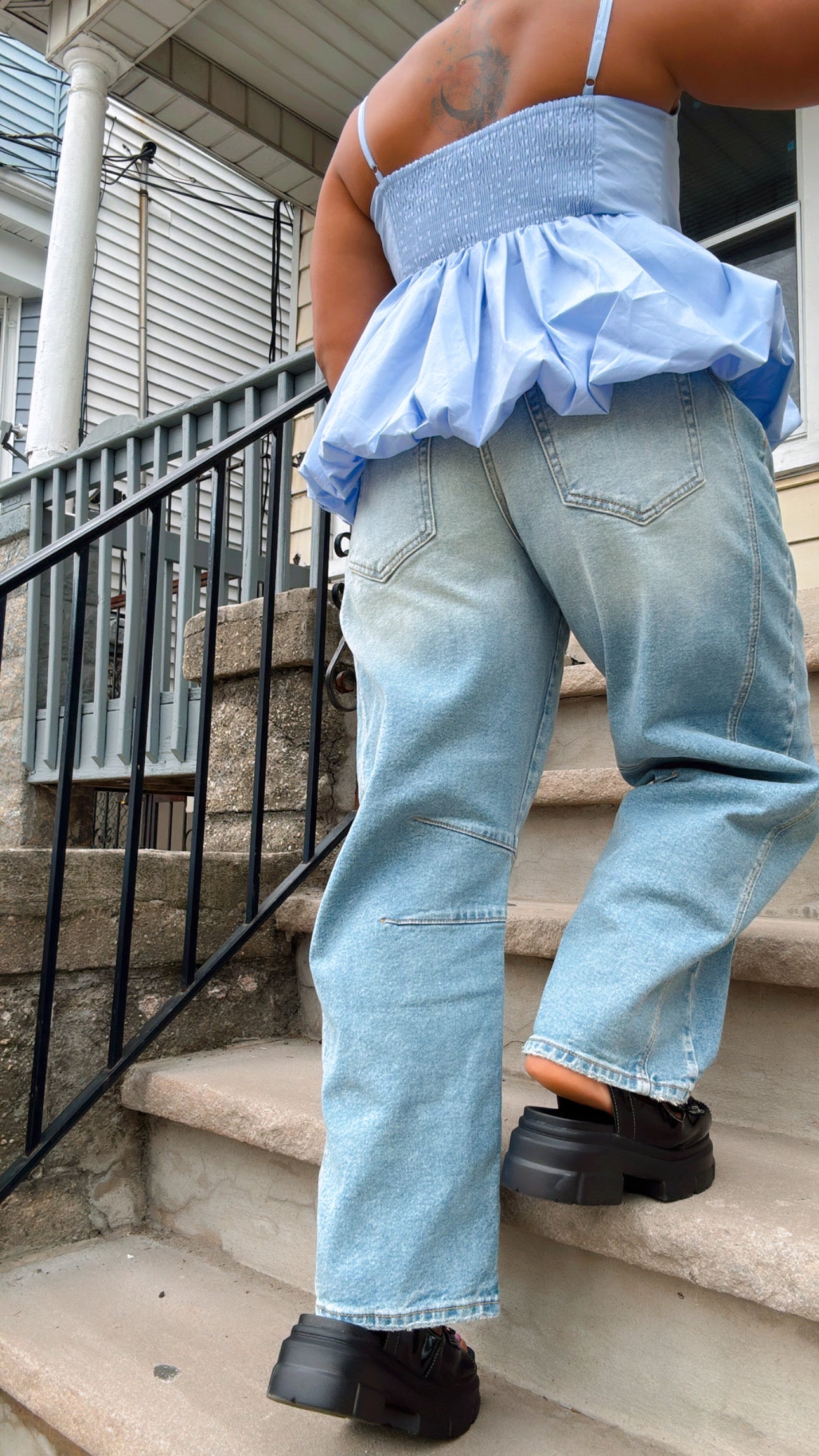 Light Blue Denim Wash Barrel Jeans
