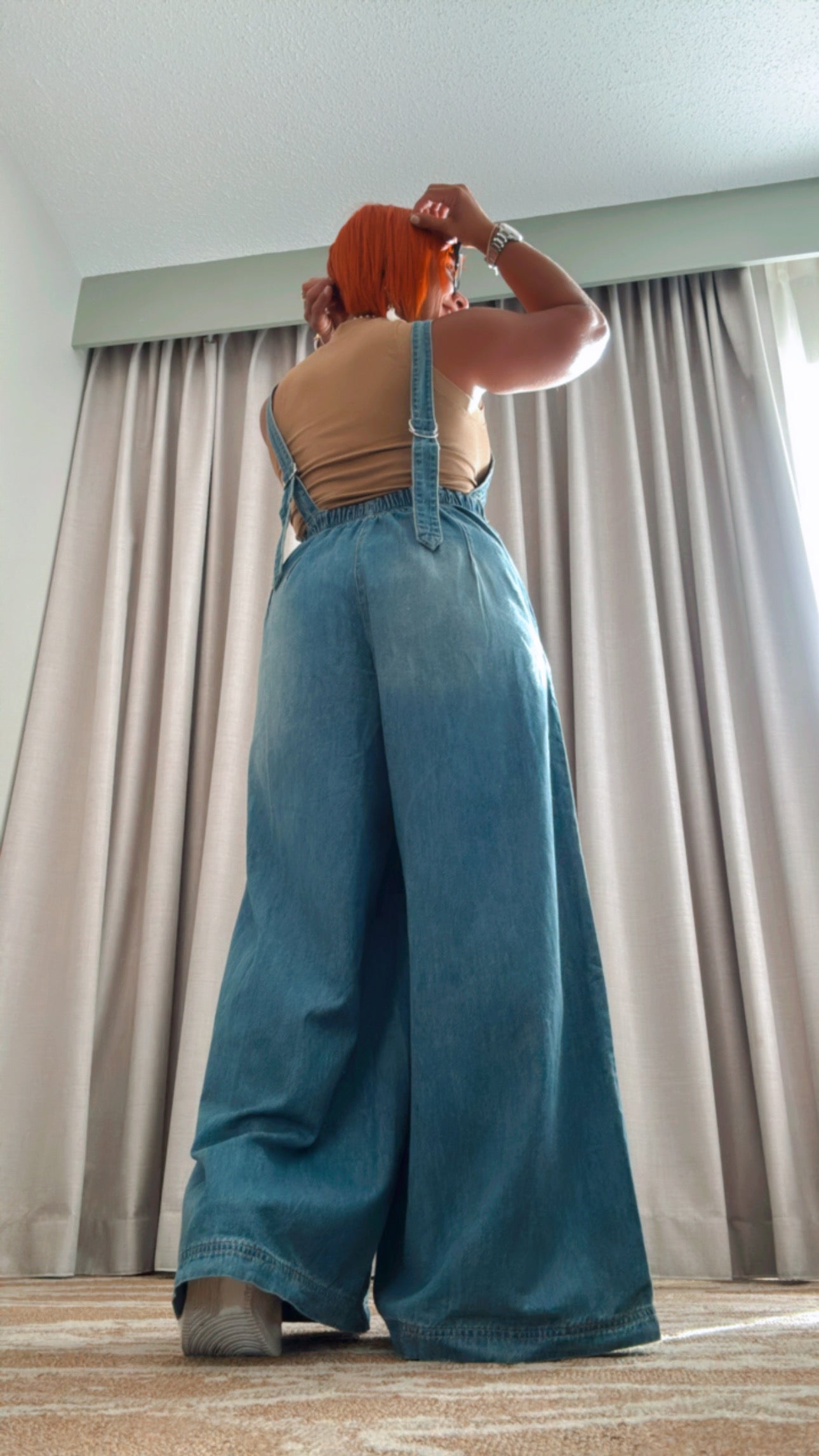 Wide Leg Denim Jumpsuit - Medium Wash