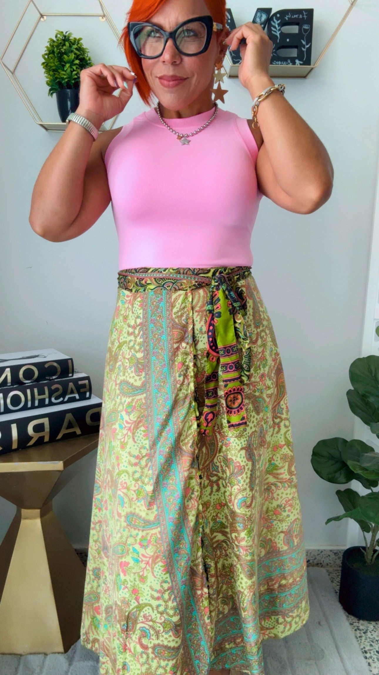 Fushia & Neon Green Reversible Wrap Around Skirt