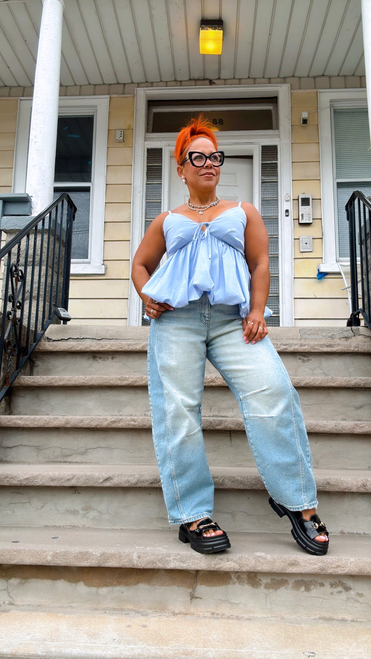 Light Blue Denim Wash Barrel Jeans