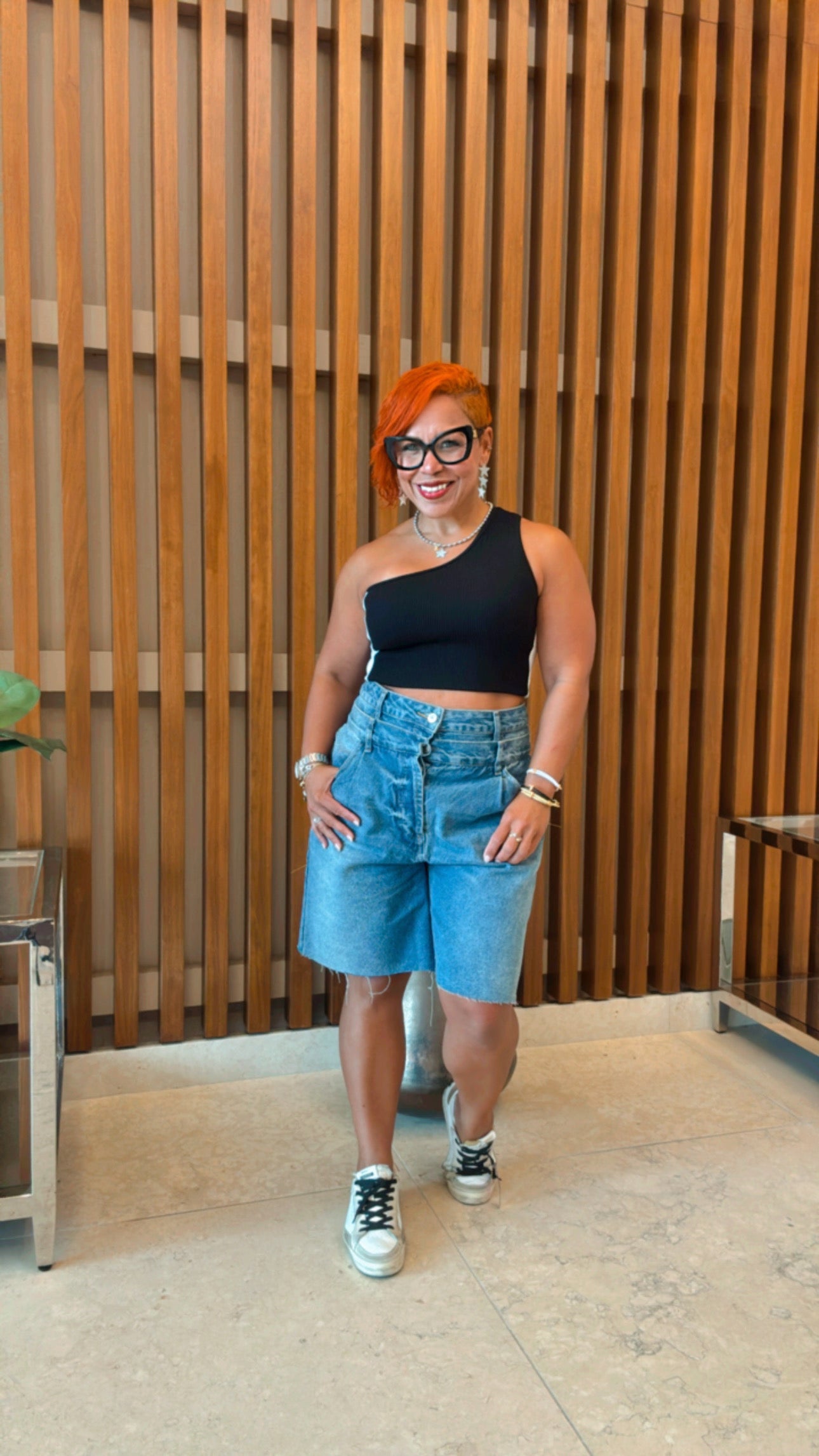 Double Waist Denim Bermuda