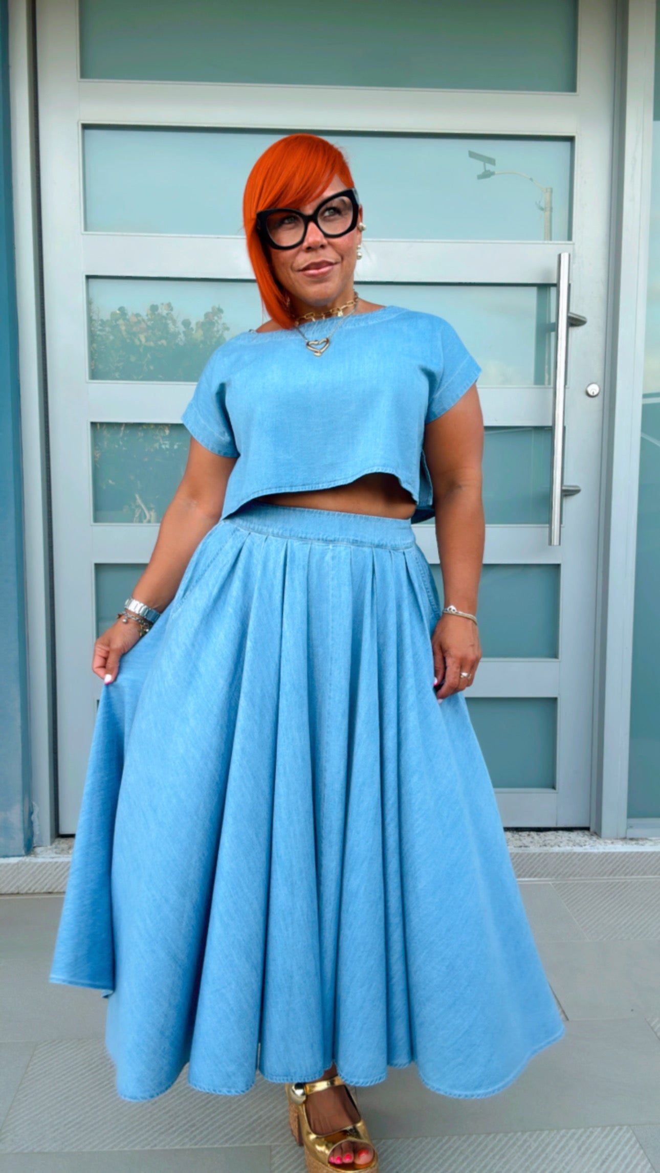 Denim on Denim Skirt Set