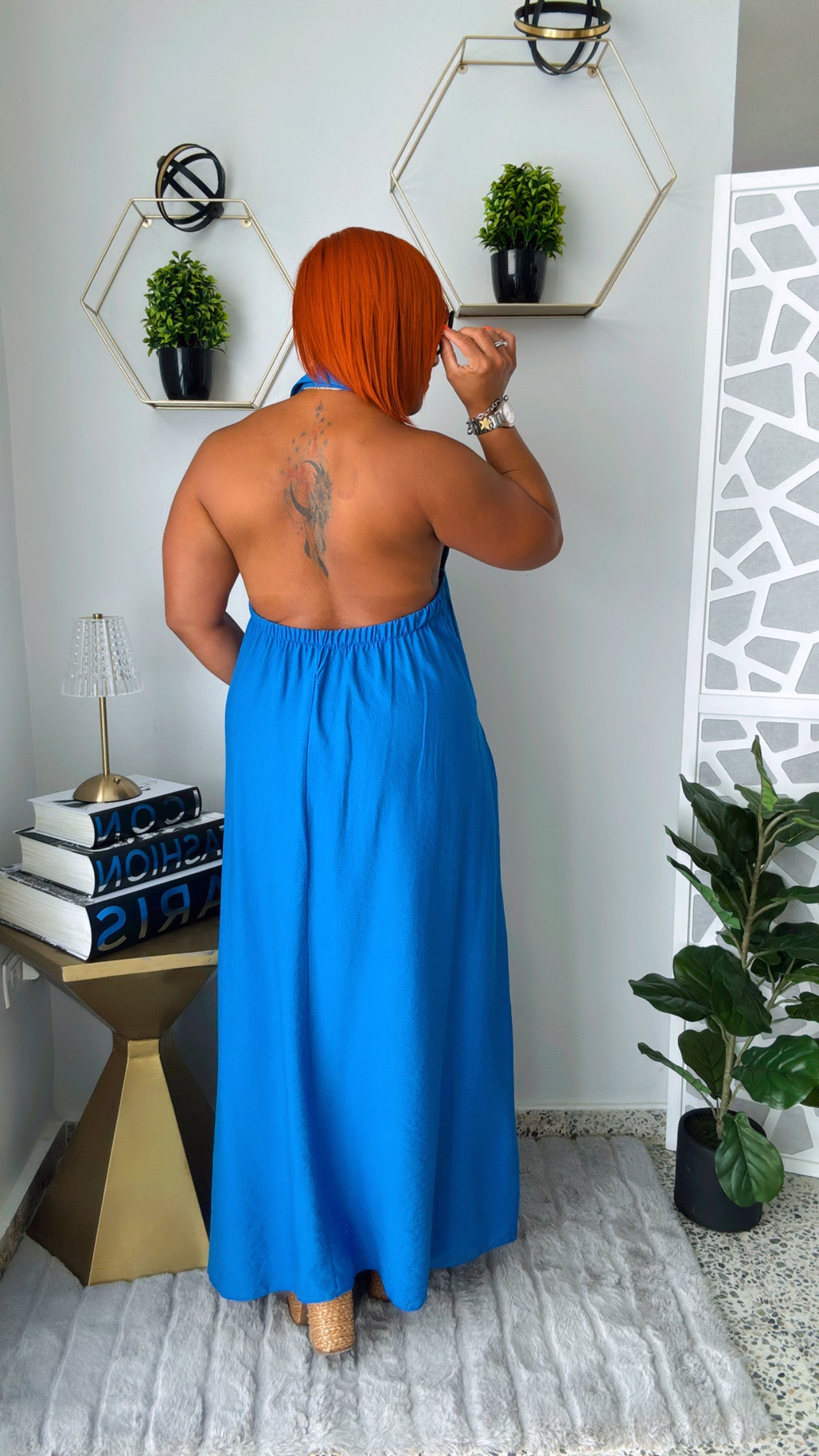 Halter Button Down Backless Dress