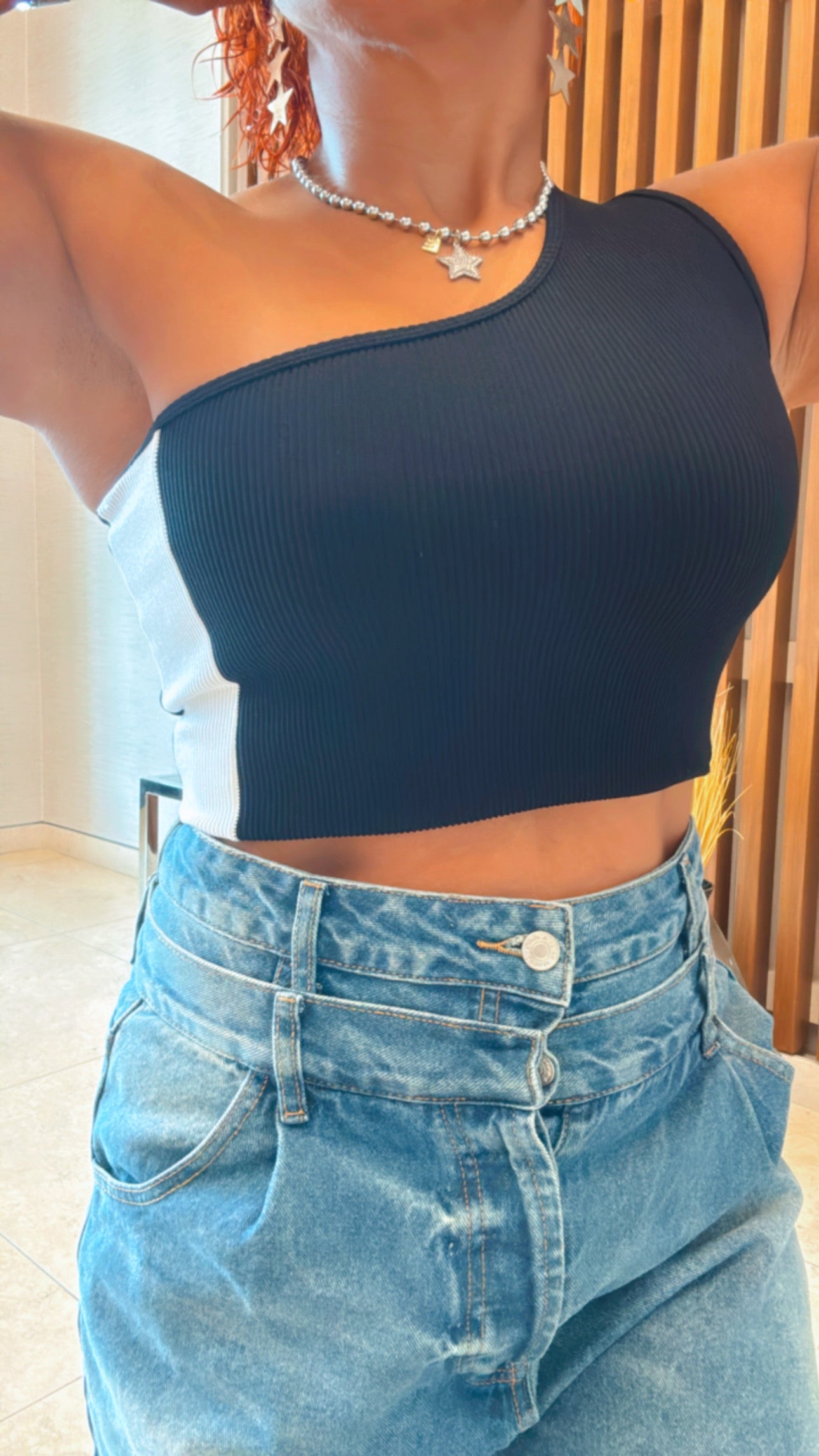 One Shoulder Black & White Basic Top