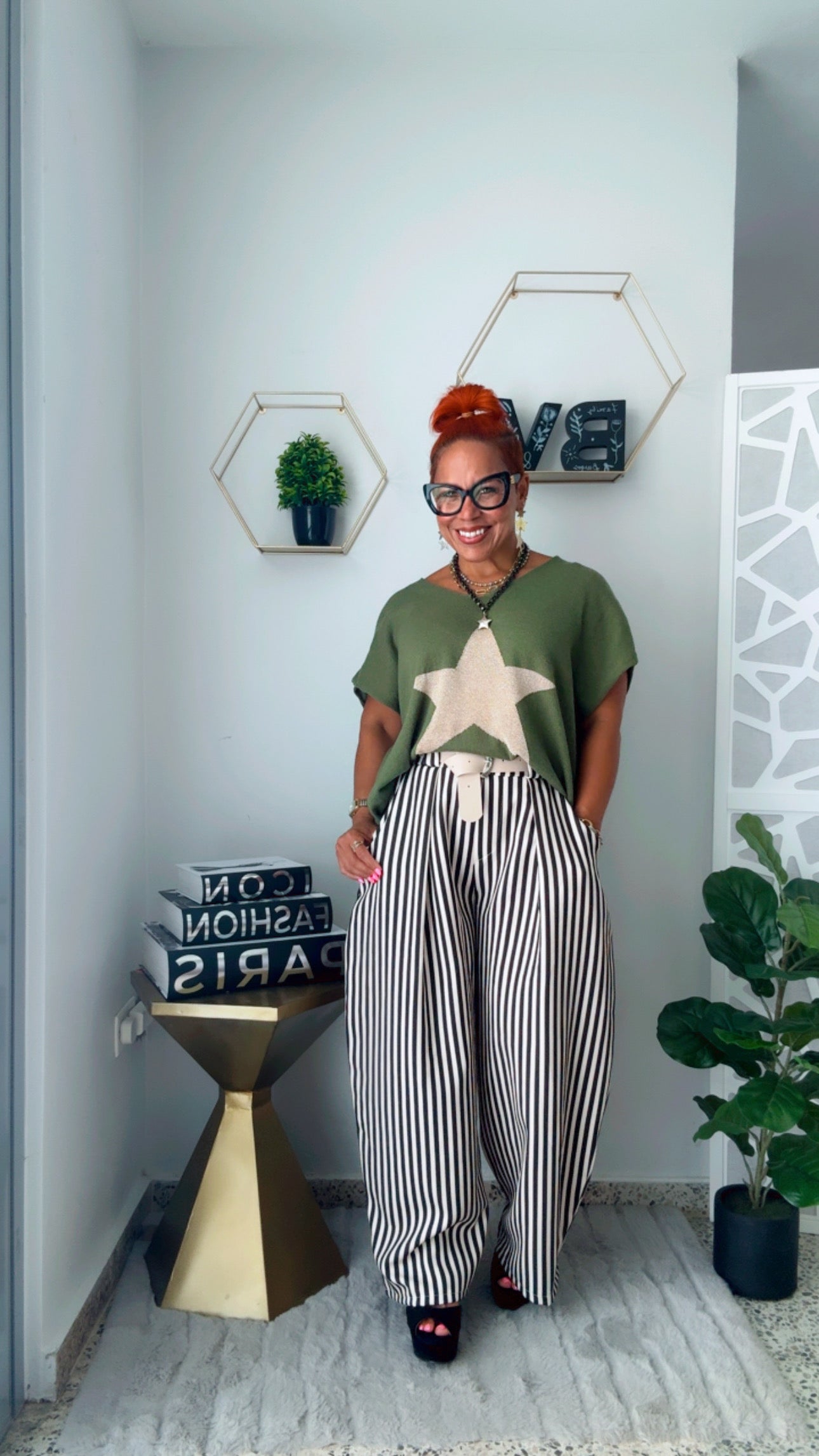 Olive with Gold Star Oversized Top