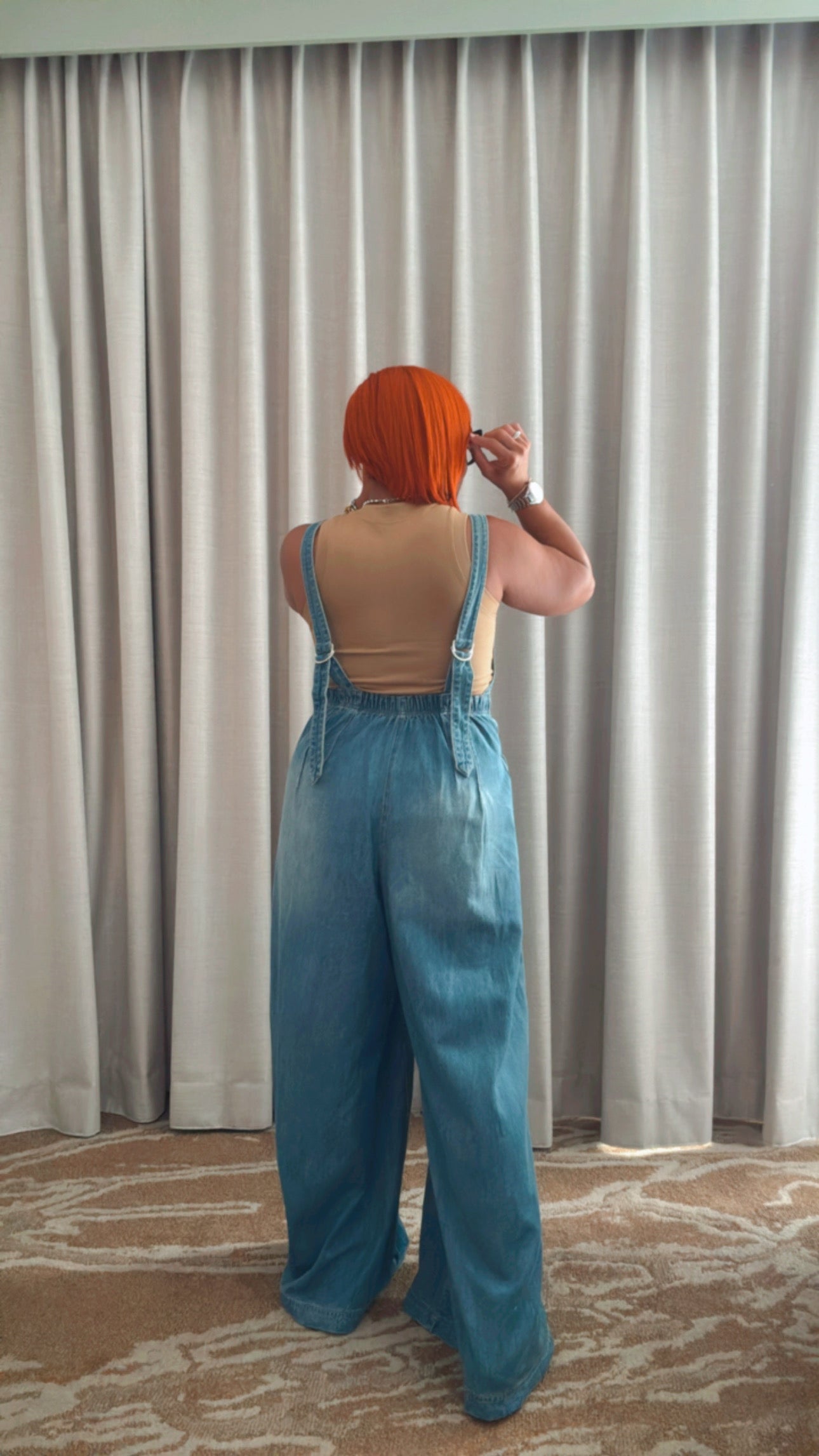 Wide Leg Denim Jumpsuit - Medium Wash