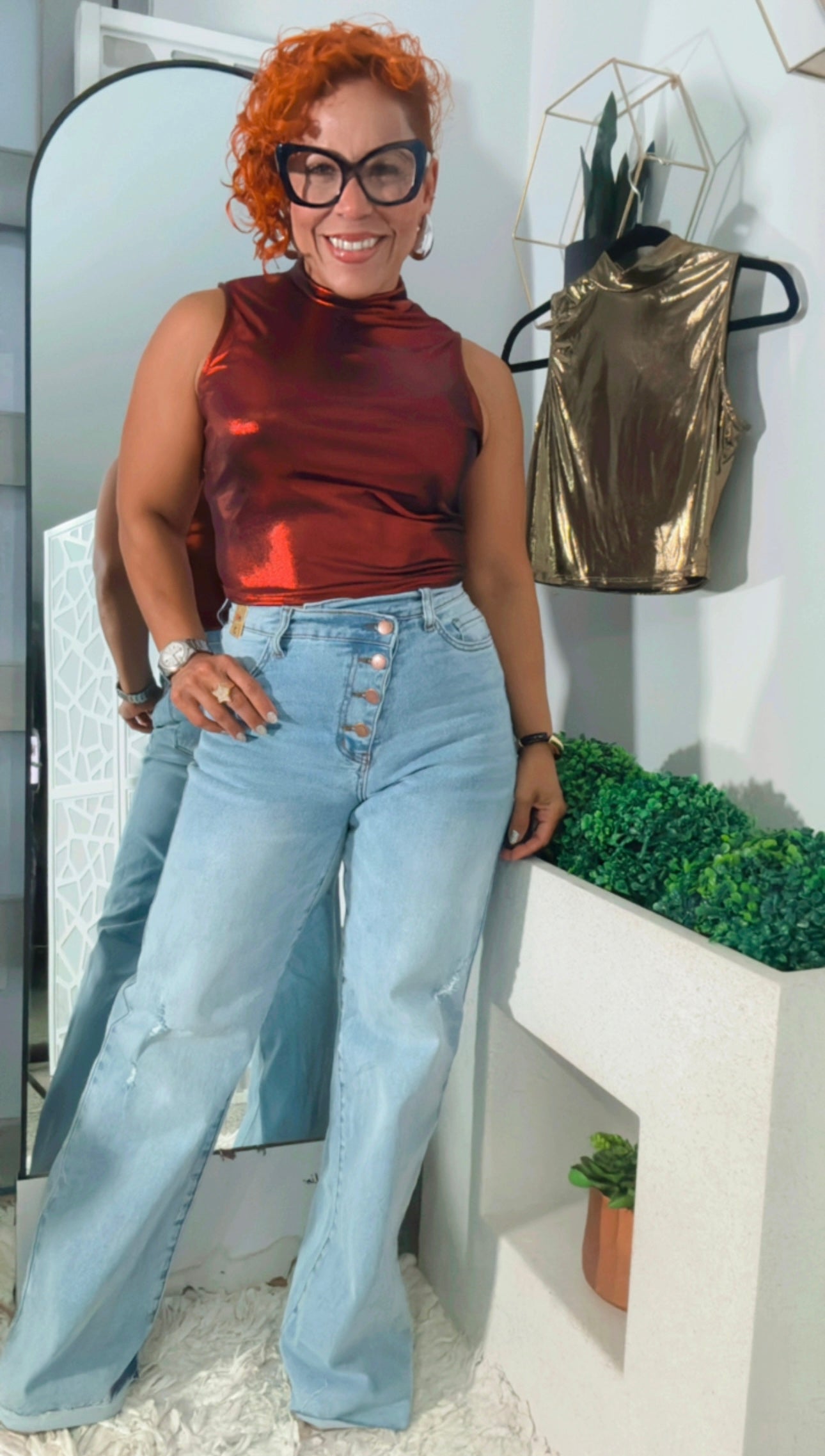 Crimson Shine High-Neck Sleeveless Top