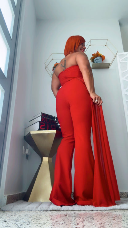 Passion Red Rhinestone Jumpsuit