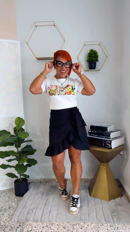 Black Mini Wrap. Around Skirt