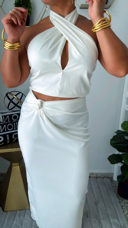 Halter Satin Skirt Set