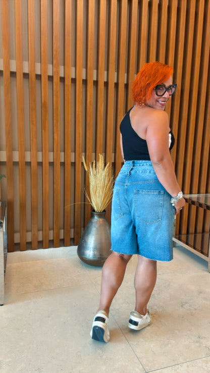 Double Waist Denim Bermuda