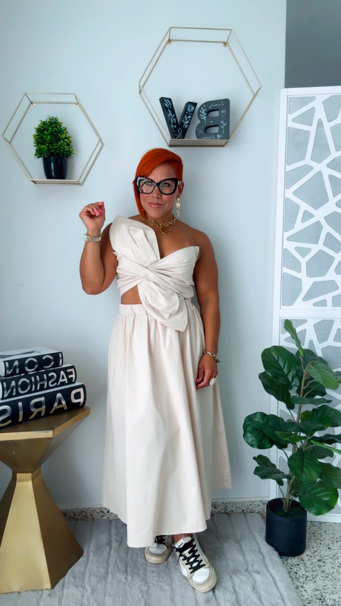 Knotted Twist Beige Dress