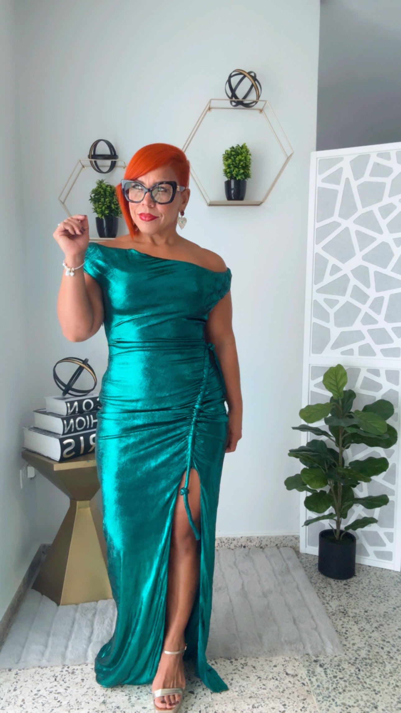 Metallic Emerald Long Dress