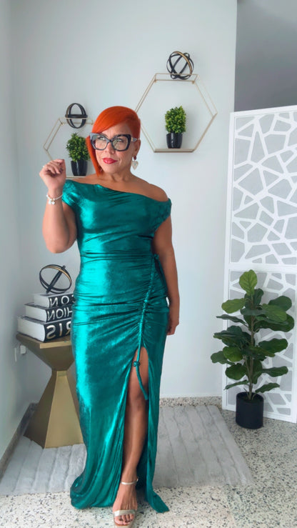 Metallic Emerald Long Dress