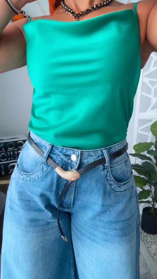 Satin Green Top
